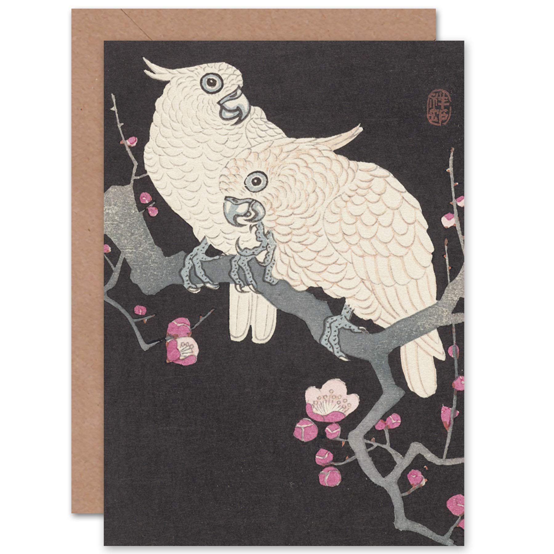 Artery8 Two Cockatoo Ohara Koson And Plum Blossom Painting Fine Art Greeting Card Plus Envelope Blank Inside