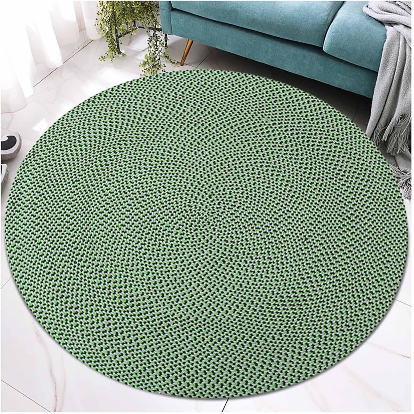 Modern Round Woven Rug Green Neutral Cotton Rag Area Rug