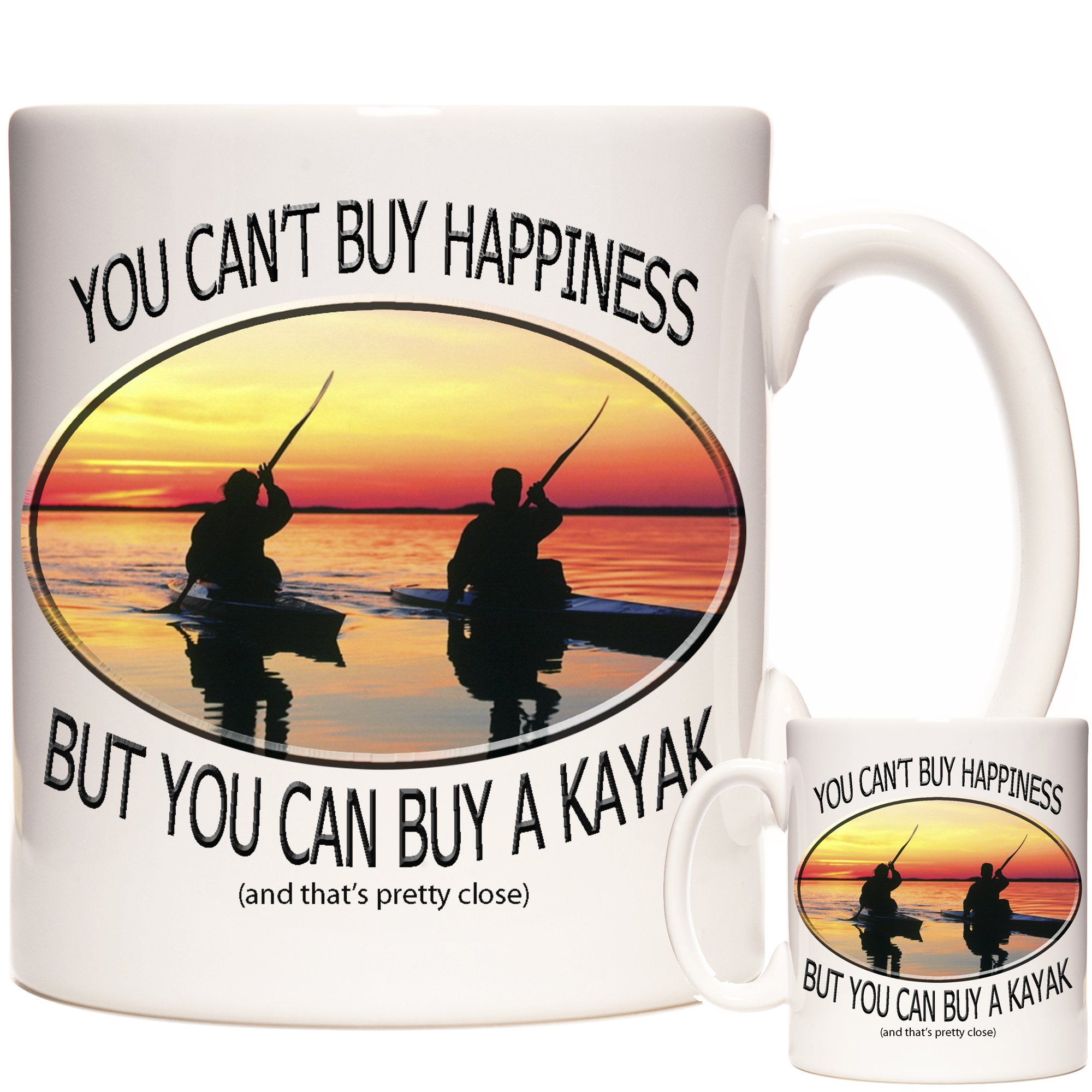 Kazmugz White Kayak Gift Mug, You Can't Buy Happiness But You Can Buy A Kayak.