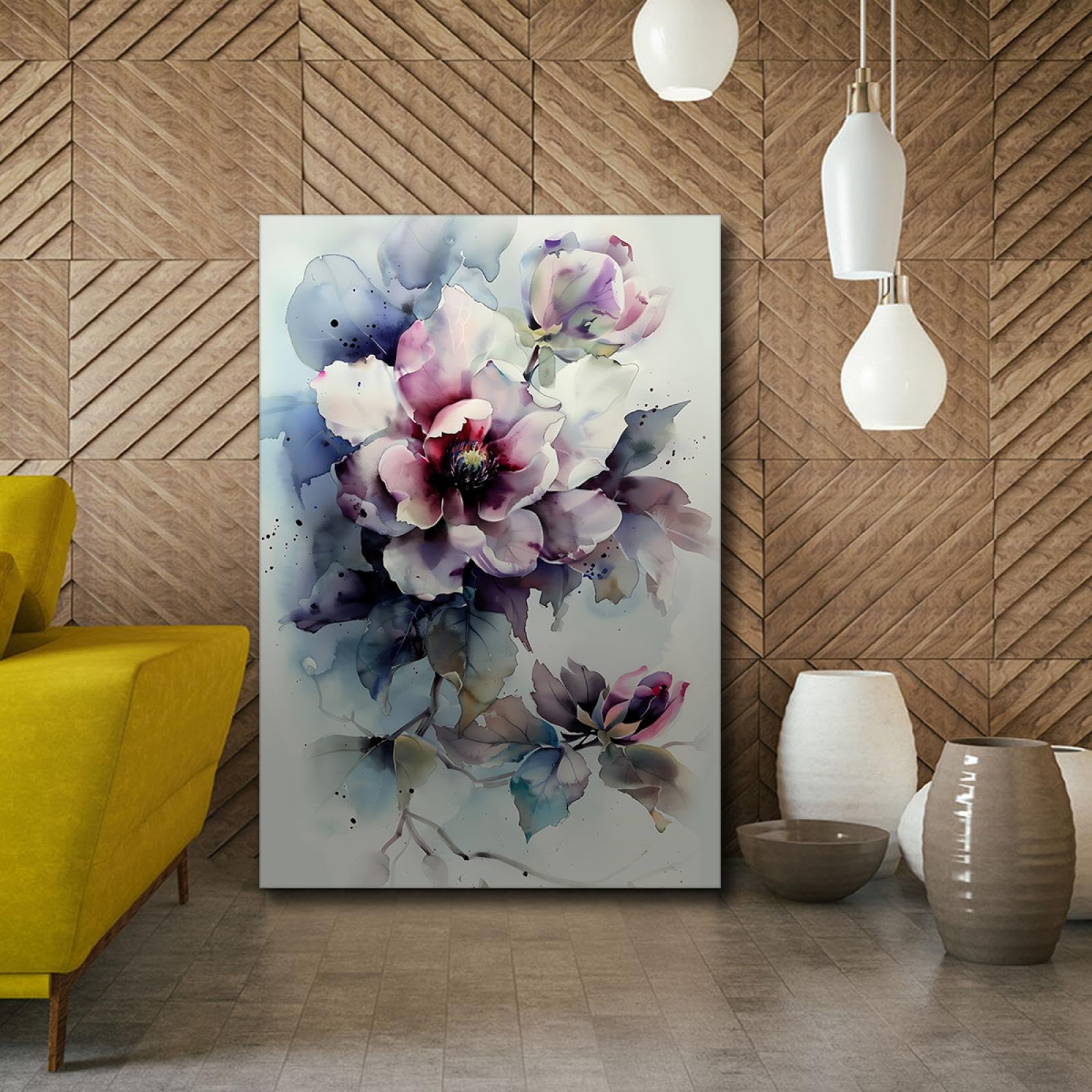 SHENGPOSTER Vintage obraz atramentowy sztuka ścienna płótno plakat botaniczne kwiaty martwa natura malarstwo galeria zdjęć owinięty salon dekoracja domu 85 x 120 cm rama wewnętrzna