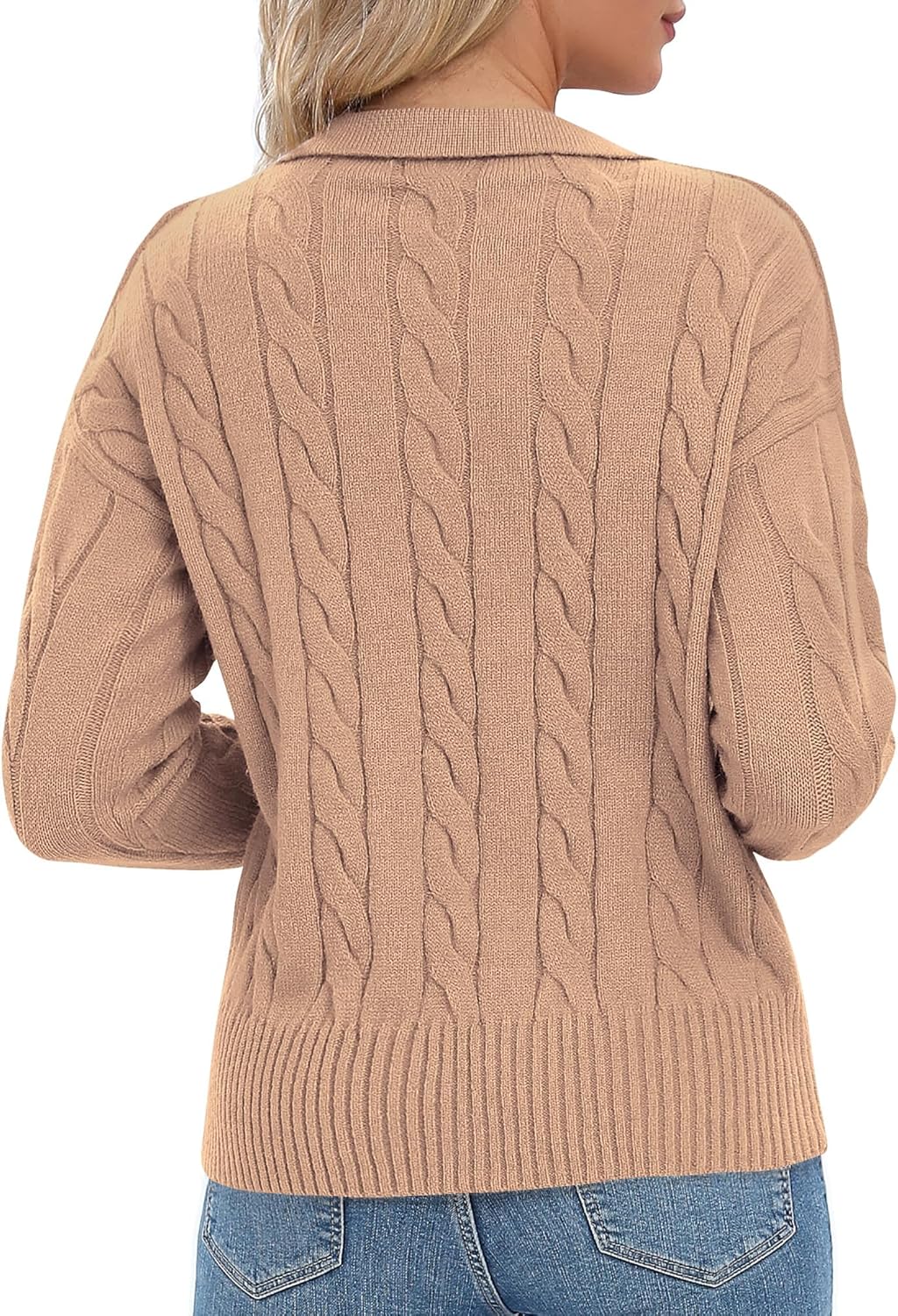 Urban CoCo Womens Long Sleeve V Neck Pullover Polo Sweater Tops Cable Knit Sweaters Winter Trendy Outfits - Image 5