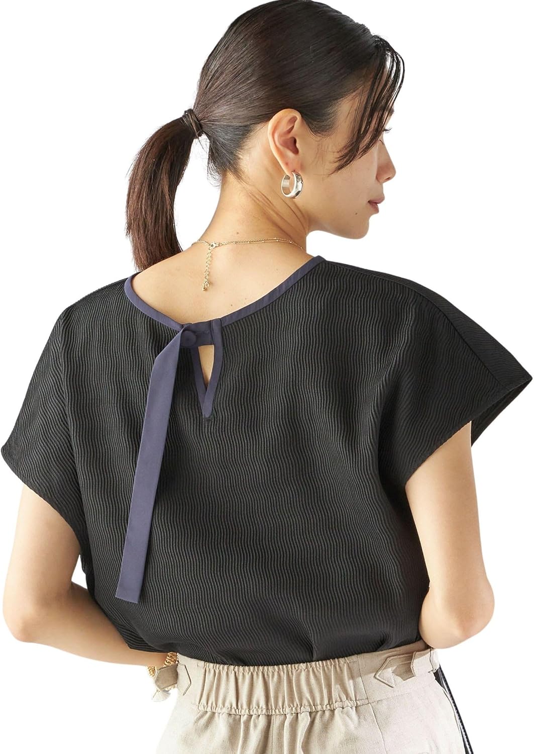 ebure シアースリーブシャツ ホワイト エブール 長袖 ブラウス 金