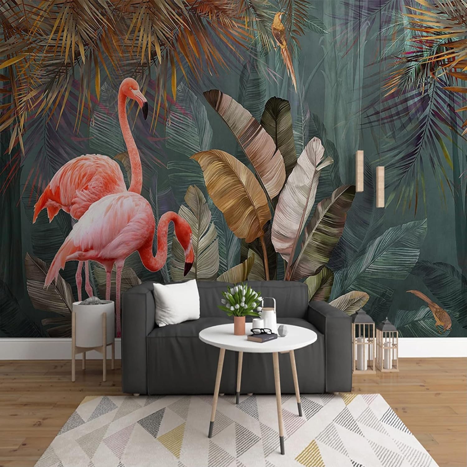 Papier peint art mural effet 3D plat motif feuille exotique salon