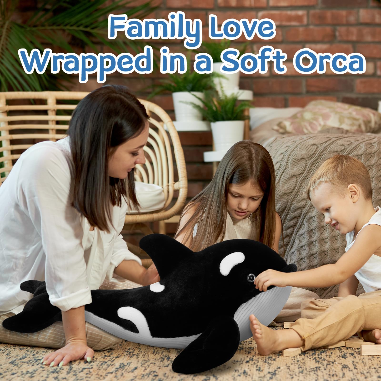 MaoGoLan 100cm lang Orca Kuscheltier XXL, weich riesen Orca stofftier plüschtier, Kinder Geburtstag Weihnachten Geschenk