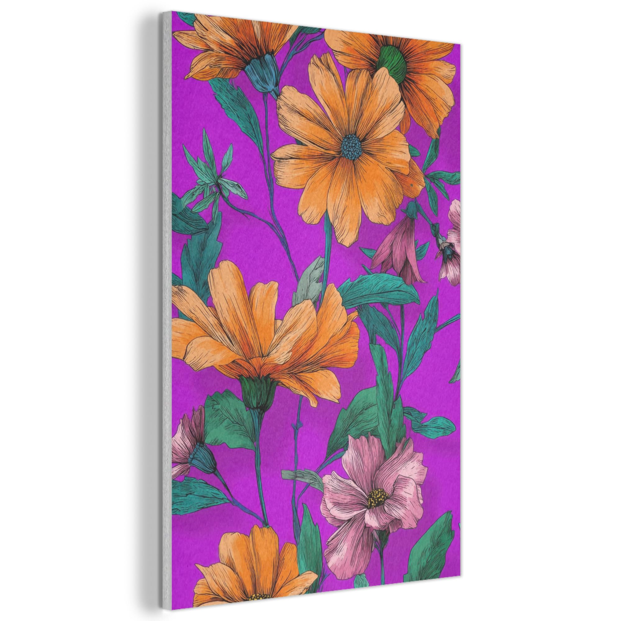 MuchoWow© Felt Panel 60x90 cm Framed Design Print Accent Interior Wallart Decoration Wall Art Flowers - Orange - Pink