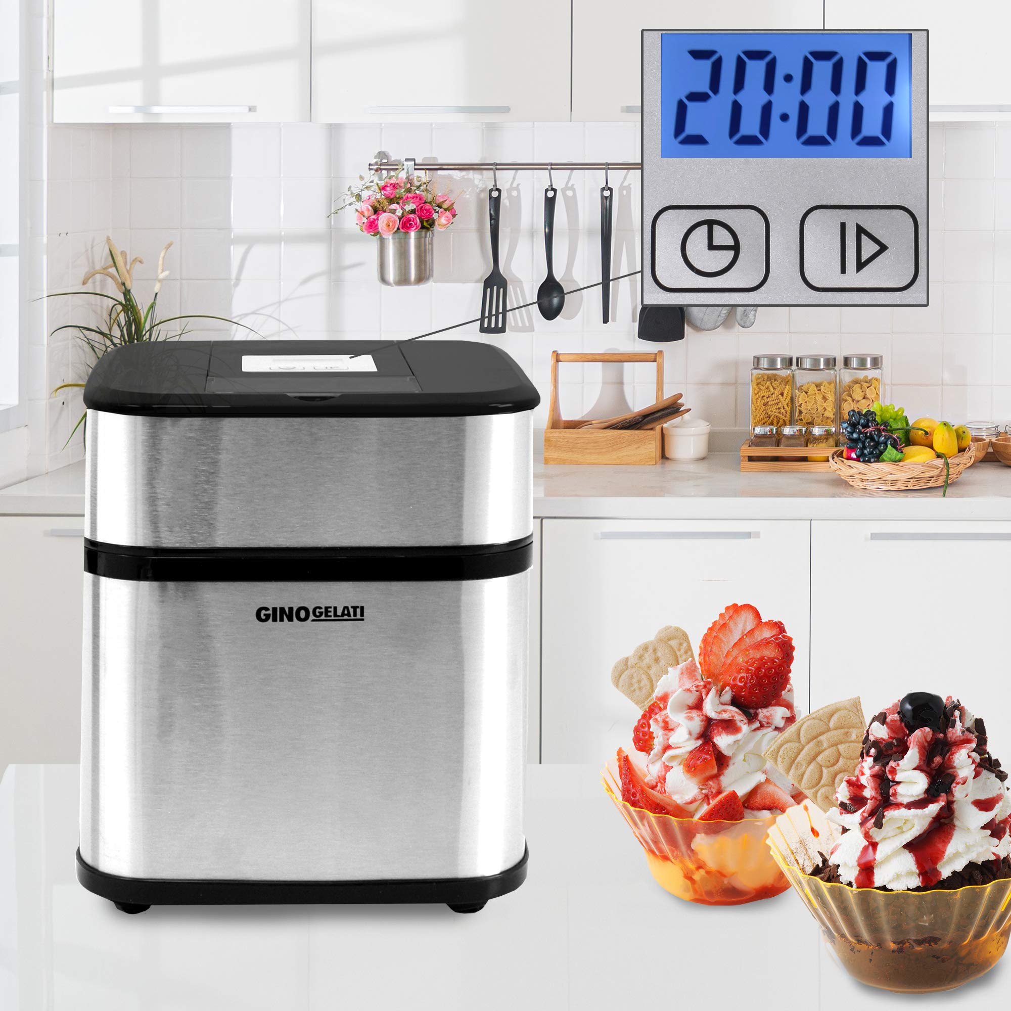 Syntrox Germany Edelstahl Eismaschine, Frozen Yogurt Maschine, Milchshake Maschine und Flaschenkühler Gino Gelati GG-12W