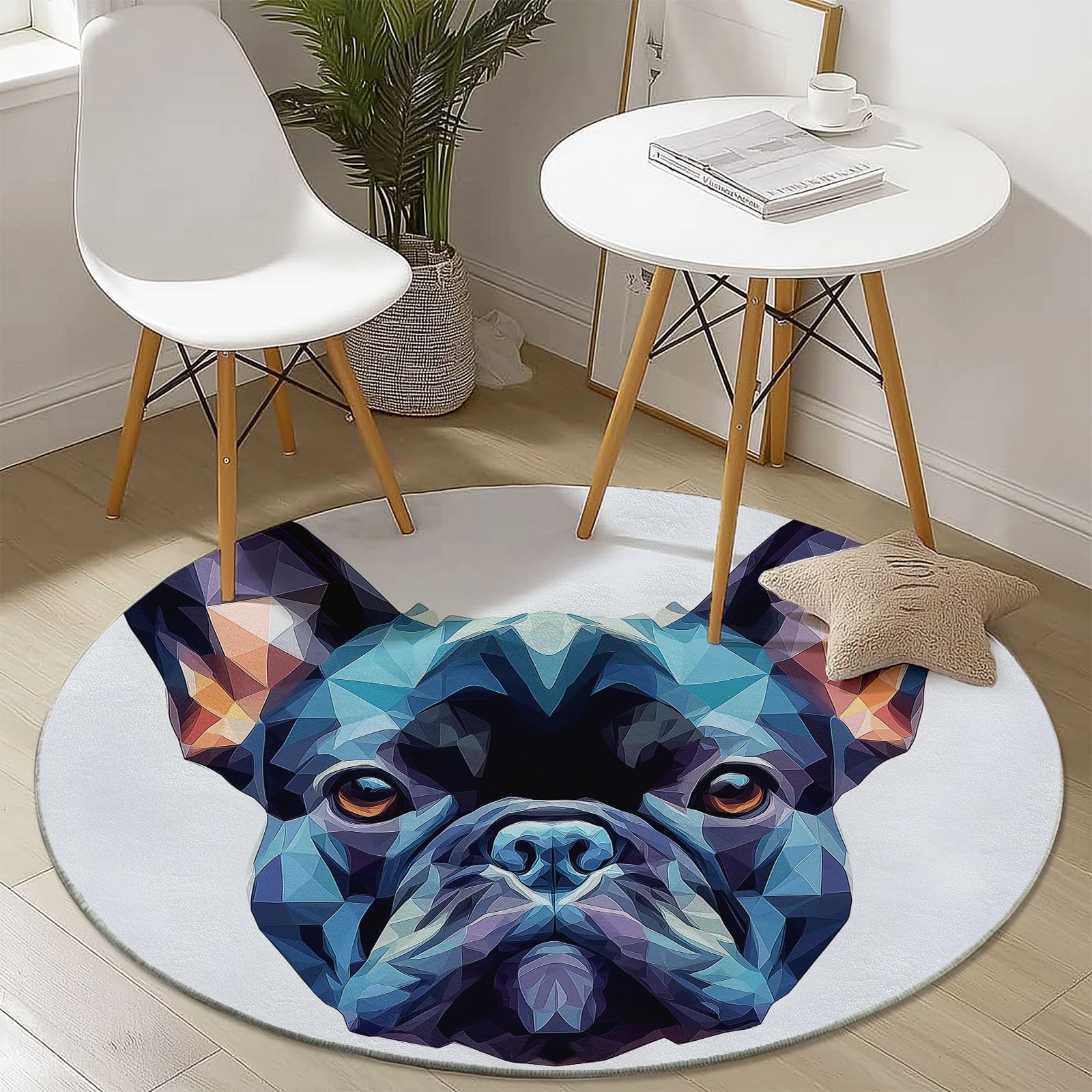 Tapis Rond à Motifs polygonaux Simples, Grand Tapis de Sol pour Salon, Lavable, antidérapant, diamètre 180 cm, Blanc, Tapis d'appoint pour Chambre, décoration intérieure, sous-tapi
