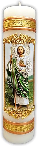 Vela devocional en relieve de San Judas Tadeo con calcomanía Cirio de San Charbel con Repujado Vela de pilar sin perfume regalo religioso católico