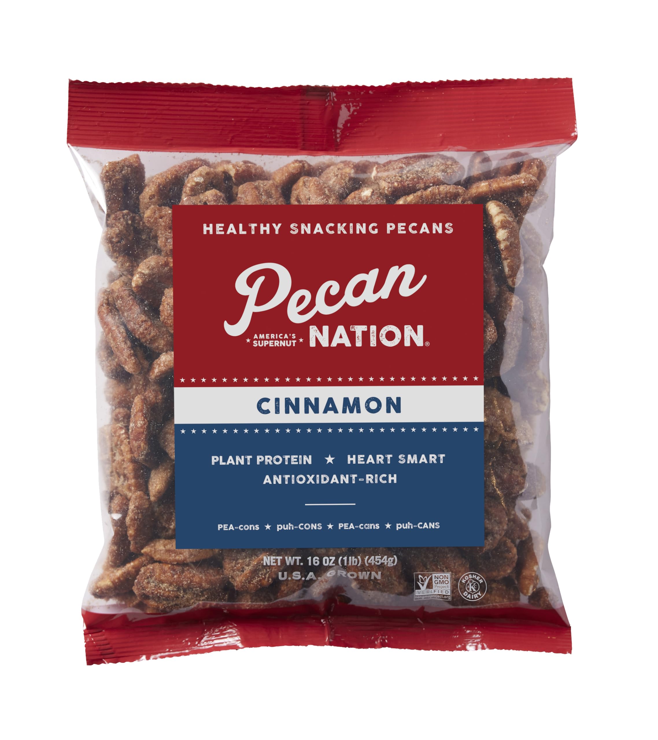 Pecan Nation Cinnamon Roasted Georgia Pecan Halves 16 oz., Natural, No preservatives, Antioxidant-Rich, Non-GMO, Healthy Snacking Pecans for Adults and Kids