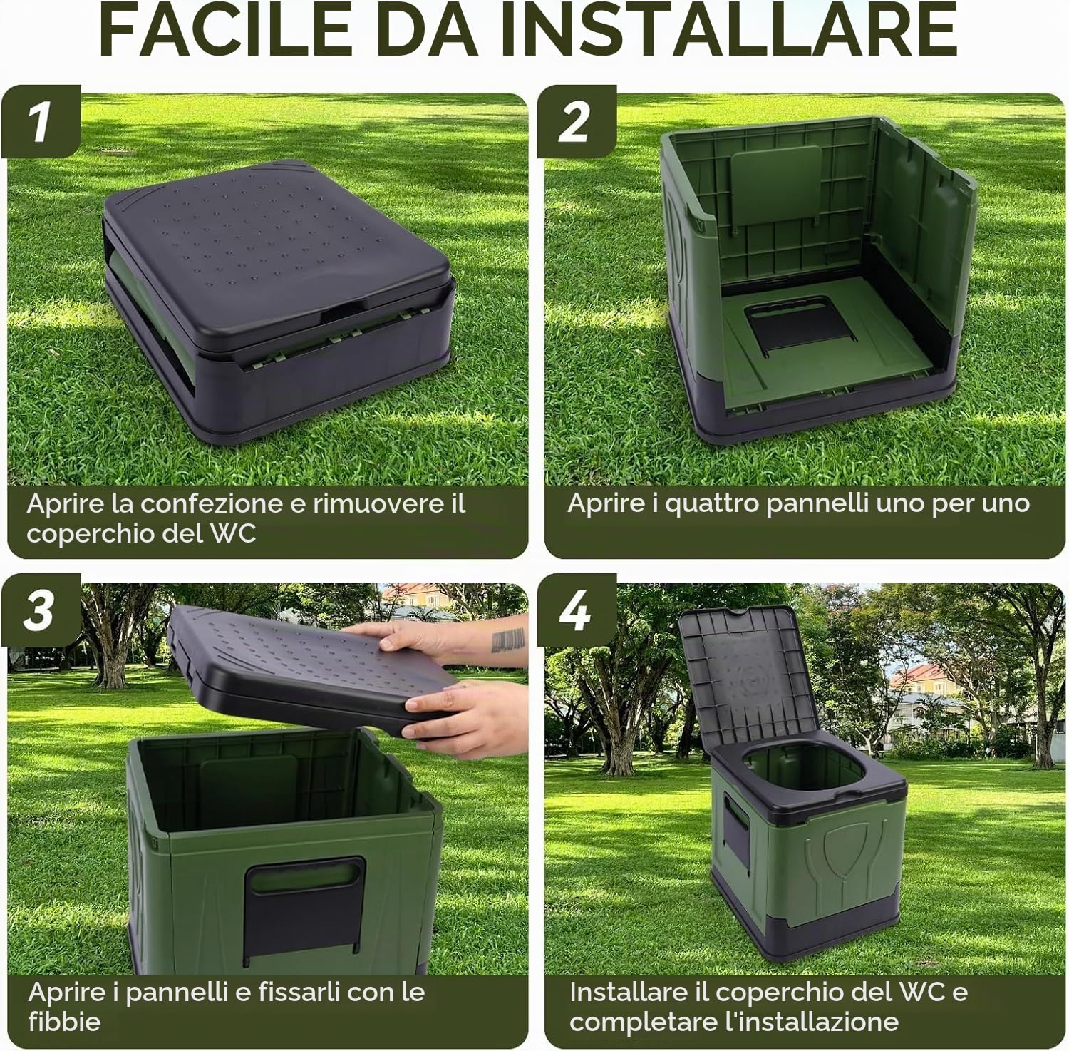Toilette da Campeggio Pieghevole,WC Portatile Max 150 kg,Gabinetto Mobile Adulti Pieghevole,Cesso Portatiles per Camper,Viaggi,Emergenza,Bagno Esterno Compatto