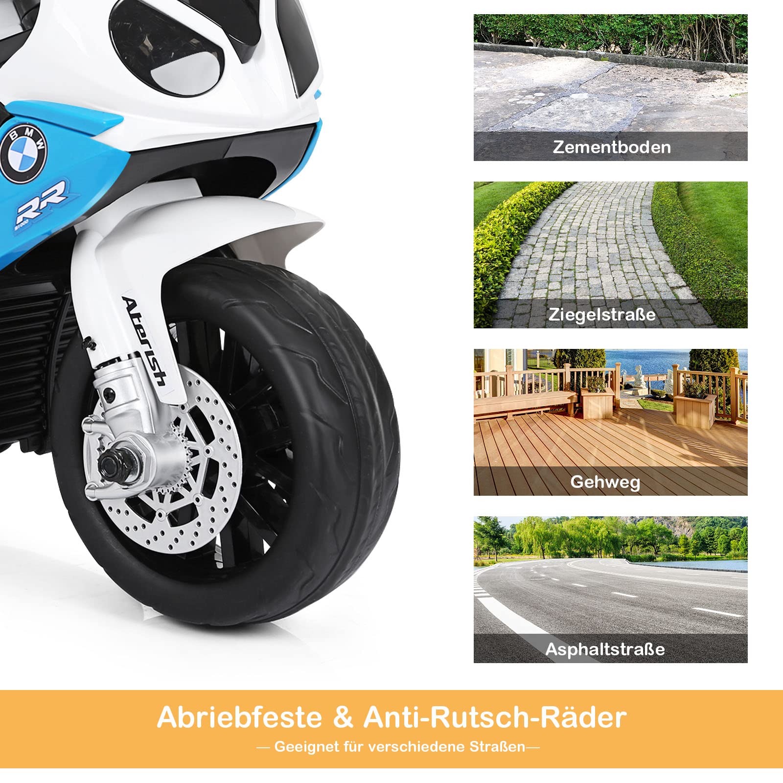 COSTWAY 6V BMW Elektro Motorrad mit Musik und Scheinwerfer, Dreirad Kindermotorrad bis 3km/h, Elektromotorrad mit 2 Stützrädern, geeignet für Kinder von 18-36 Monaten (Blau)
