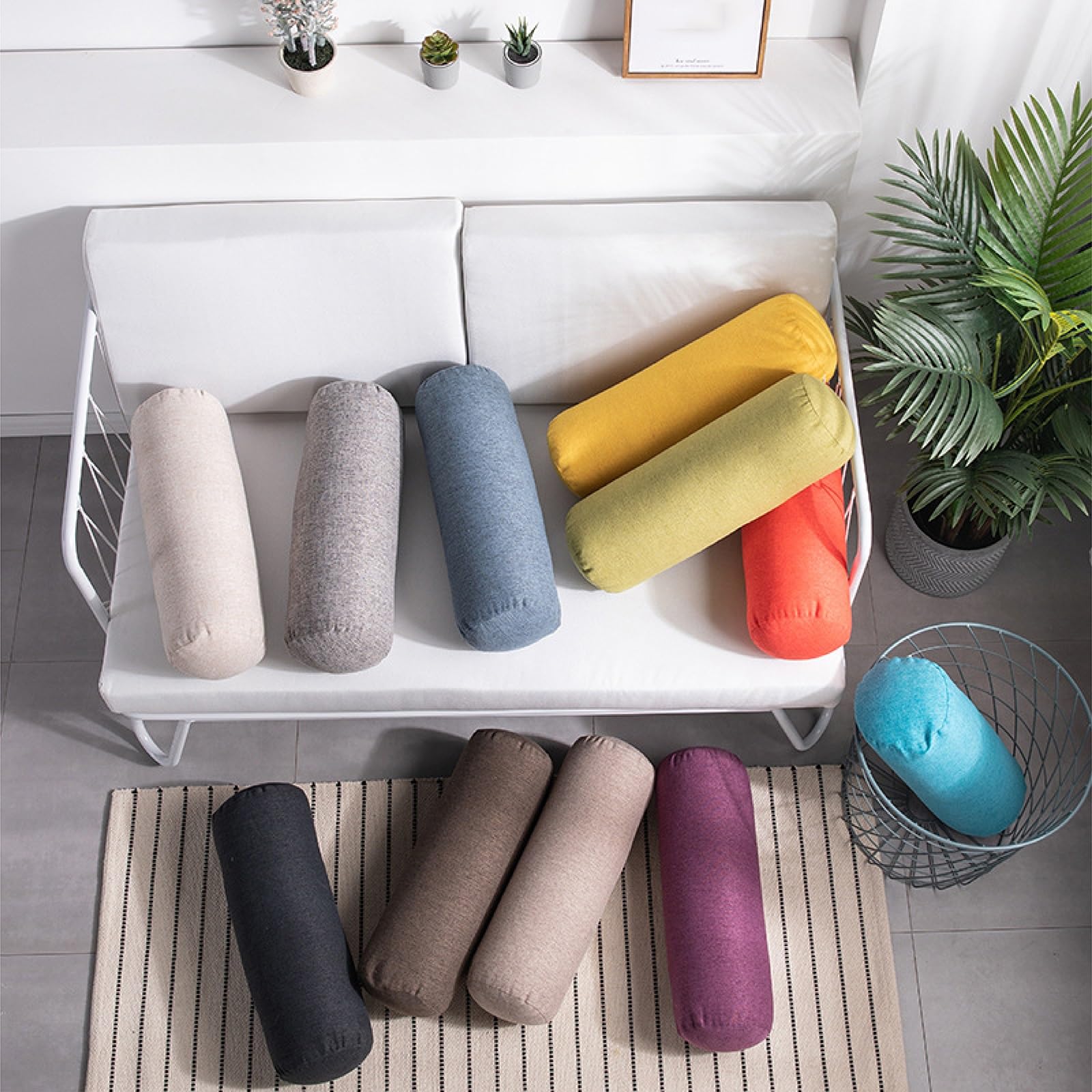 TUSUO 2 pcs Linen Neck Roll Pillowcase Cylinder Bolster Pillowcase with Zipper, (Cover Only),Breathable Round Cervical Pillow Cover, Washable Cover