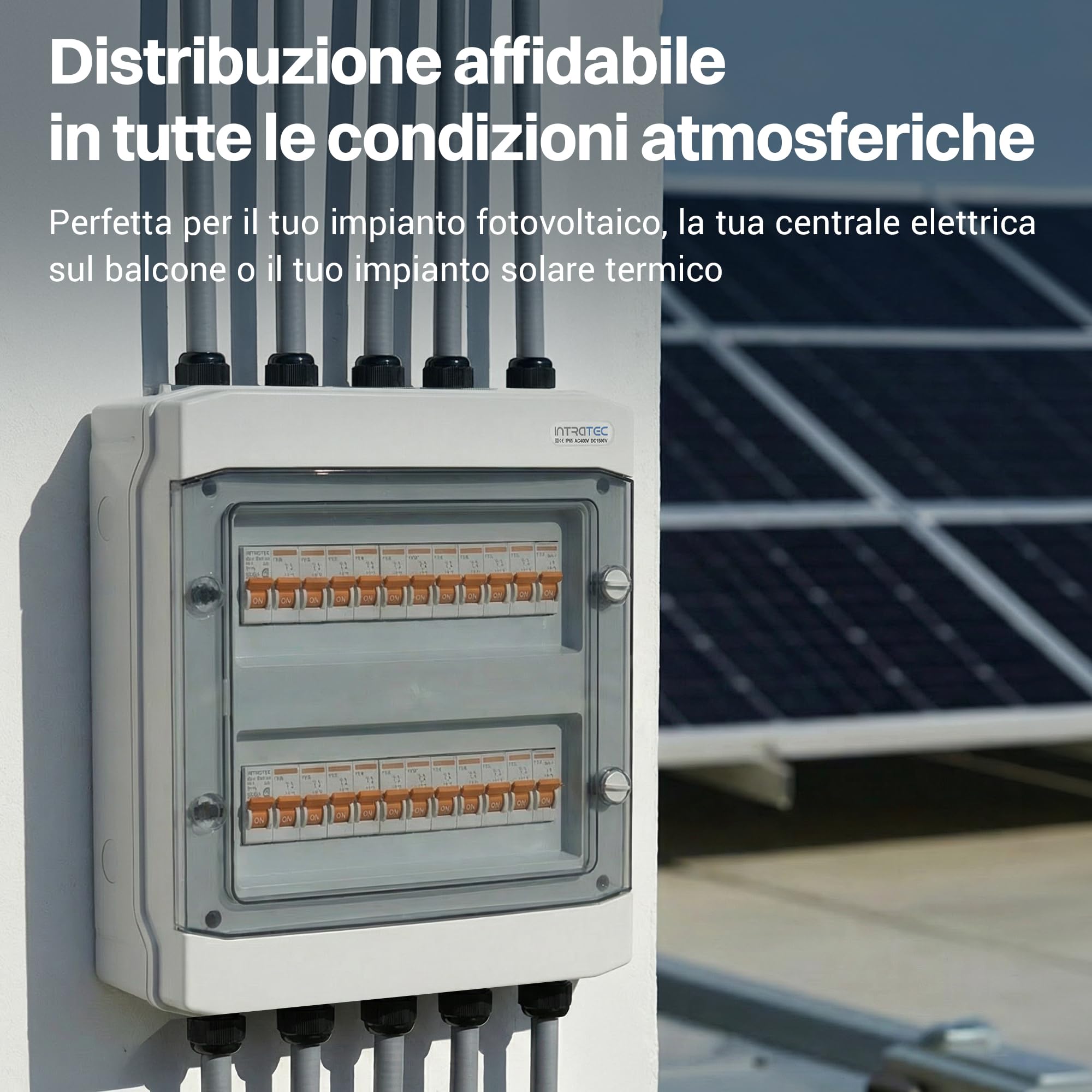 Intratec Centralino da Parete 2 Fila IP65 – Quadro Elettrico per 24 Moduli DIN – Cassetta di Sottodistribuzione Stagna per Esterni Garage Cantina Giardino – 400VAC 1500VDC, 318 x 384 x 144 mm