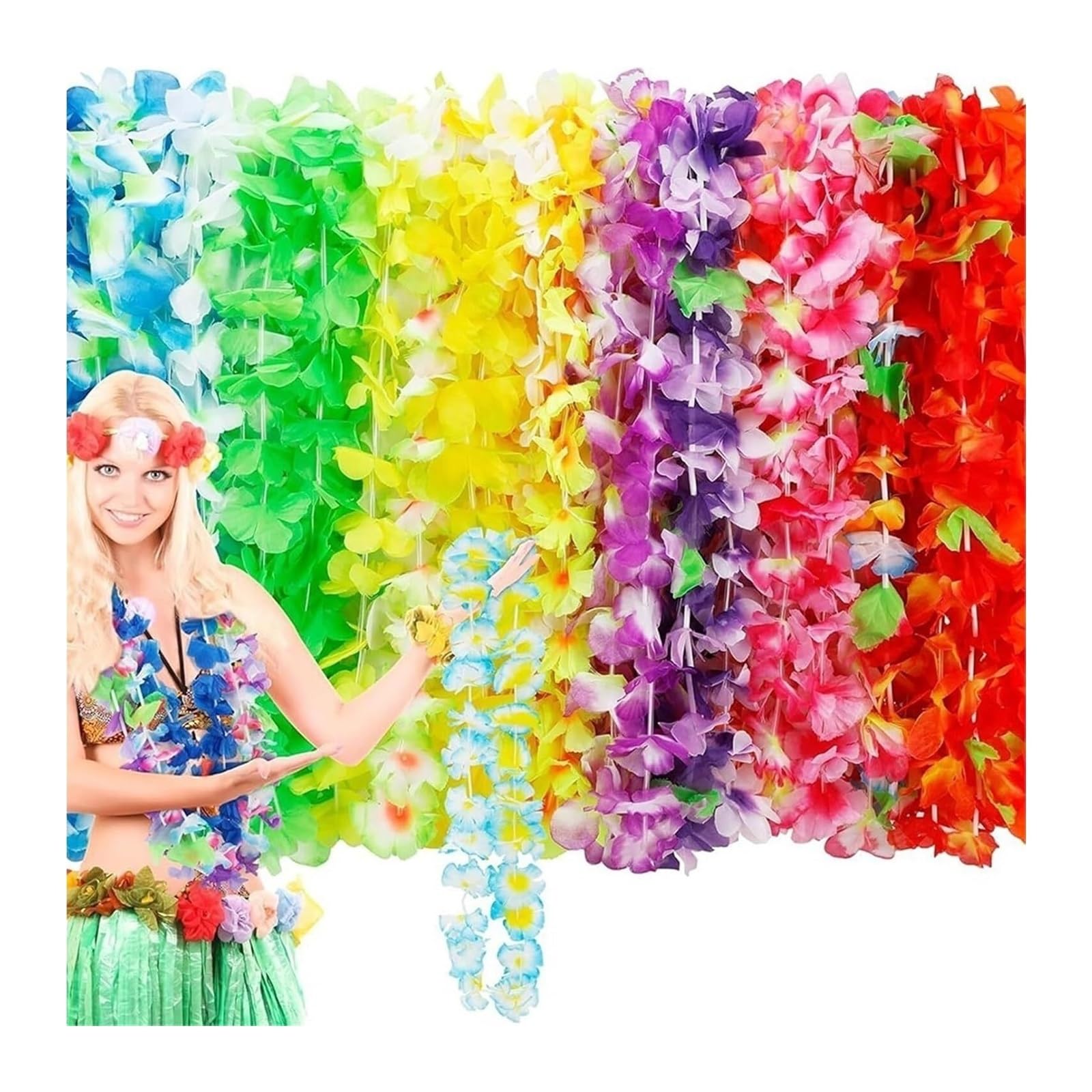 Hawajskie lei, 24/50/100 szt. Hawajski Leis jedwabny naszyjnik kwiatowy Beach Holiday Party Decor(Random Color-100pcs)