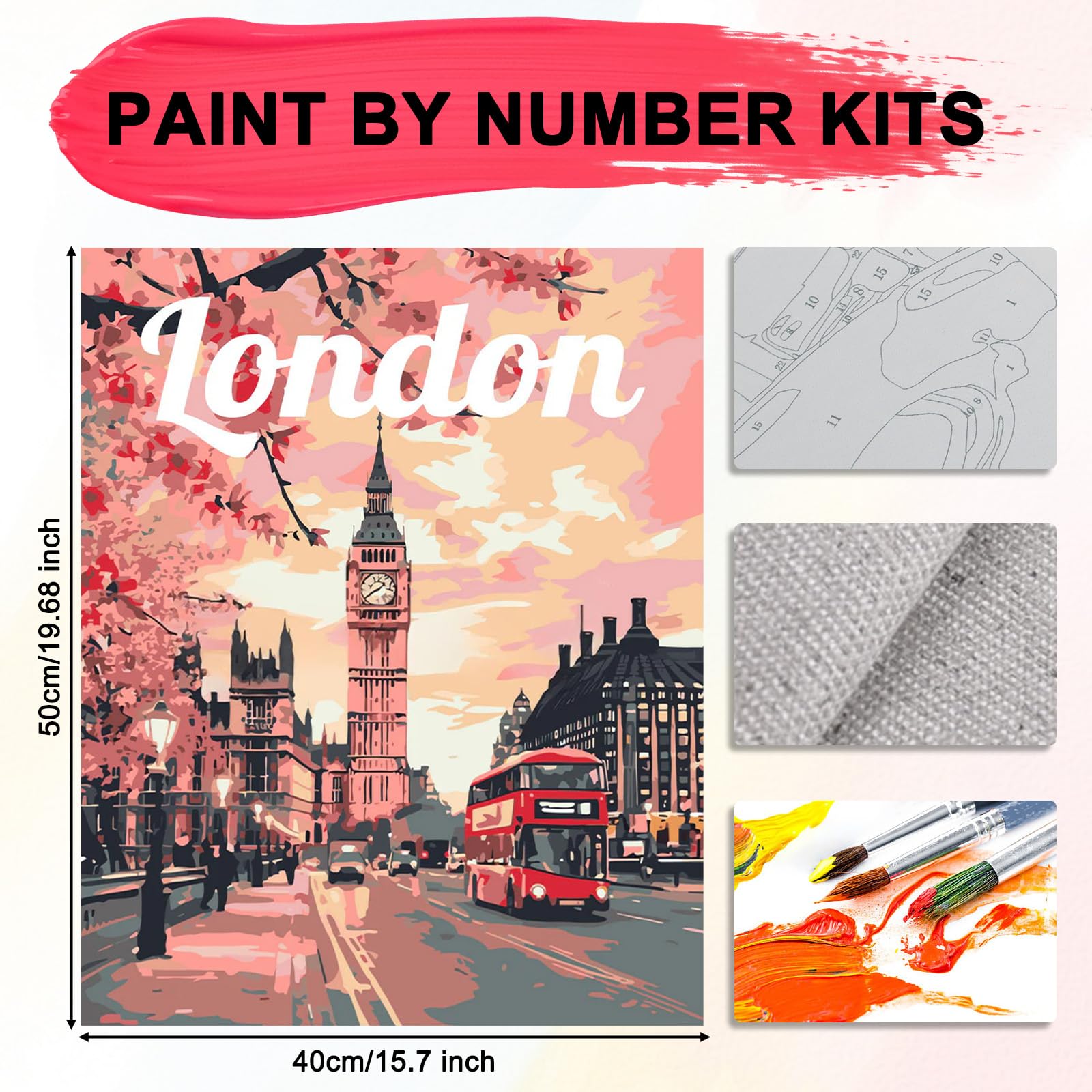 HEIBAGO Kit Peinture Par Numéros Bus Fleurs 40x50cm - Peinture à L'Huile Sur Toile Pour Adultes Et Enfants