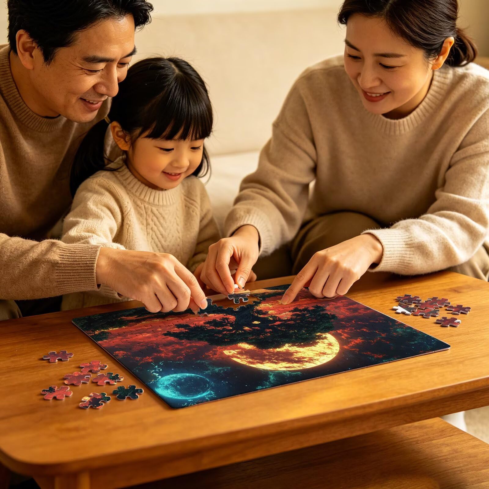 Puzzle 1500 elementów, 1500 elementów, dla dorosłych, księżyc, drzewo (4), drewniane puzzle, zestaw "zrób to sam" dla dorosłych, gruby materiał i idealne uzębienia, powierzchnia bez odbicia, puzzle