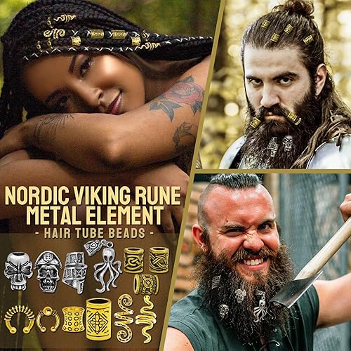 Miniatura 9 de 207Pcs Viking Hair Jewelry Nordic Runes Tube Beads,Accessories Kit for Braids Dreadlock Beard Locs,Metal Clips Cuff Rings,Braiding Beard Decoration