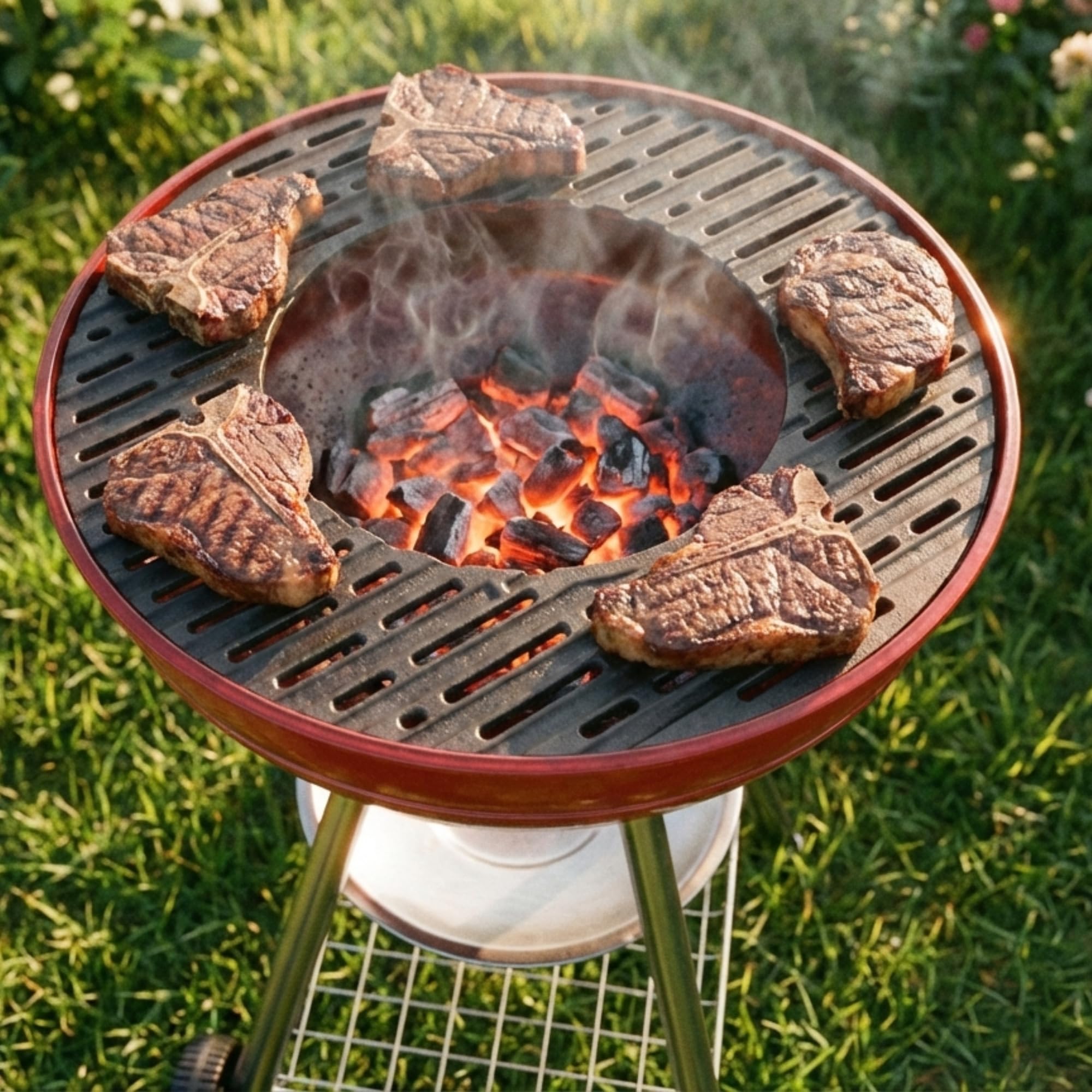 Okrągły grill żeliwny Ø 54,5 cm, nadaje się do grilla okrągłego, na węgiel, gaz lub drewno | profesjonalne gotowanie
