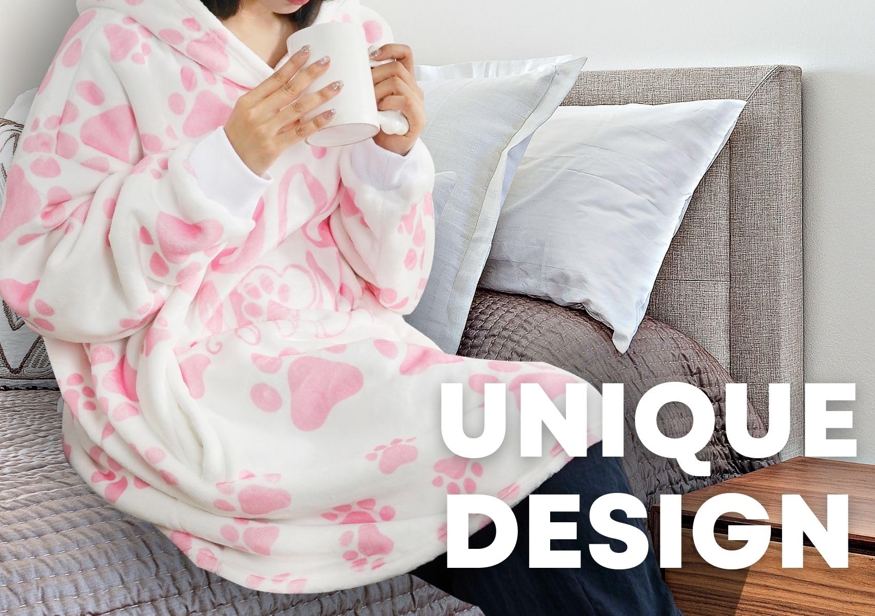 Dog Mum Gifts for Women Wearable Blanket Hoodie for Adults Oversized Flannel Hooded Blanket Big Sweatshirt, One Size 170x122 CM, Pink - Image 3