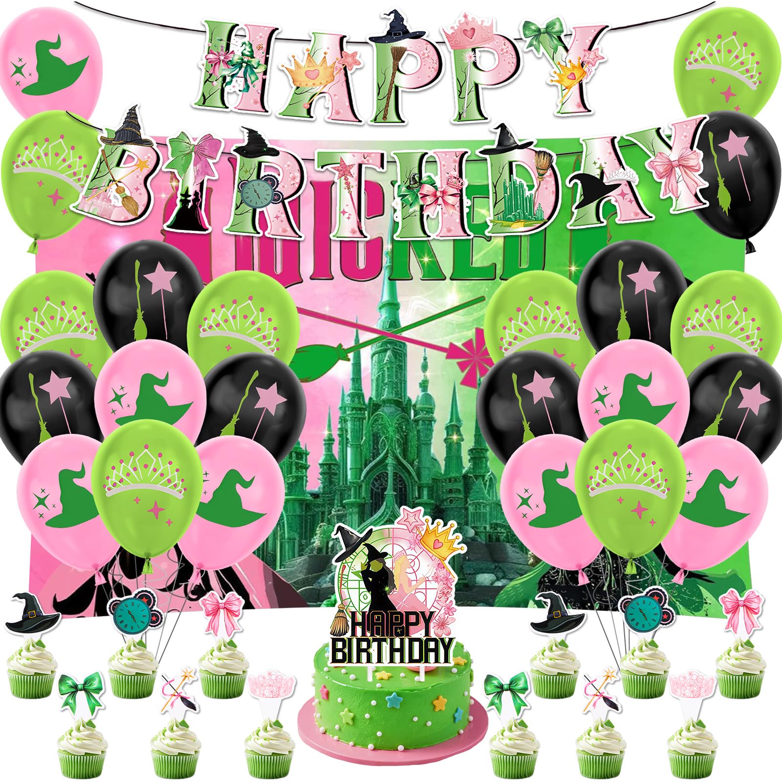 Balloon Birthday Decorations- Party Decorations with Happy Birthday Banner Ballons Birthday Photography Backdrop Cake Toppers Party Supplies for Boys Girls