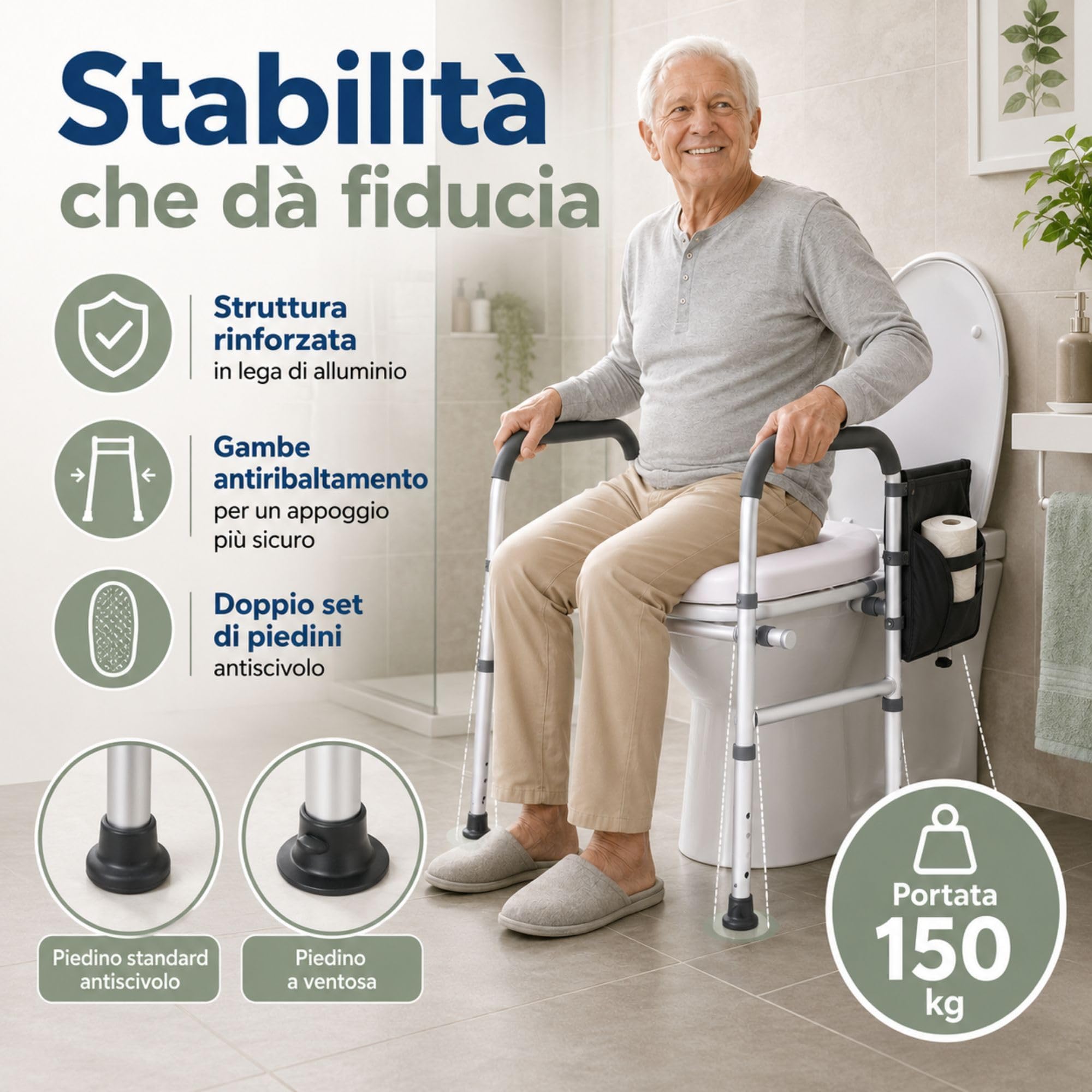 TERMIGEA - Rialzo WC per Anziani Regolabile, Alzata per WC Rialzo Water Universale Adatto a Qualsiasi Water, Alzawater Altezza da 67,5 cm a 80,5 cm, Larghezza da 48,5 cm a 58,5 cm - Portata 150 KG