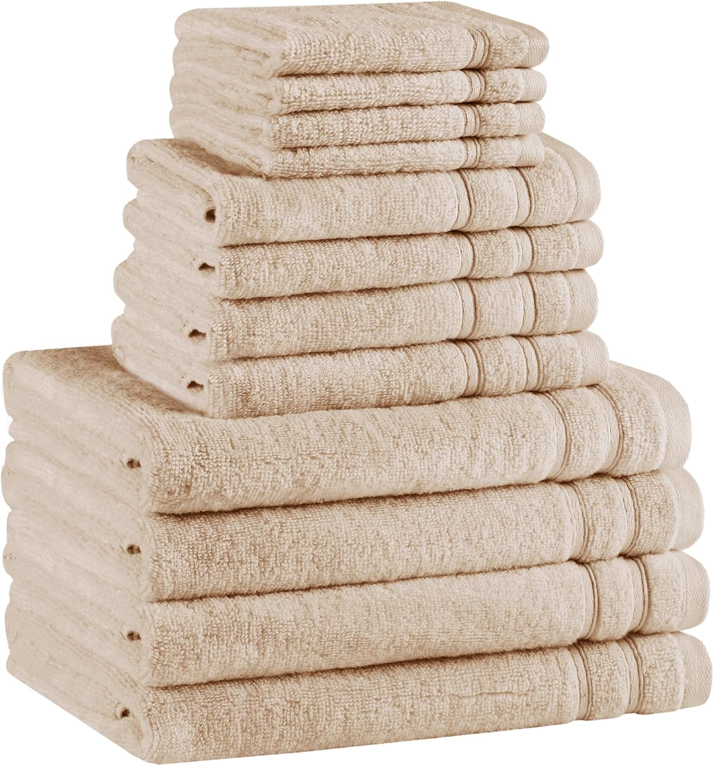 Comfort Spaces 12-Piece Luxury Bath Towel Set - 4 Large, 4 Hand, 4 Washcloth, 100% Cotton, Quick Dry, Zero Twist, Soft, Lightweight - Beige Tan Beige 12 Piece Towel Set