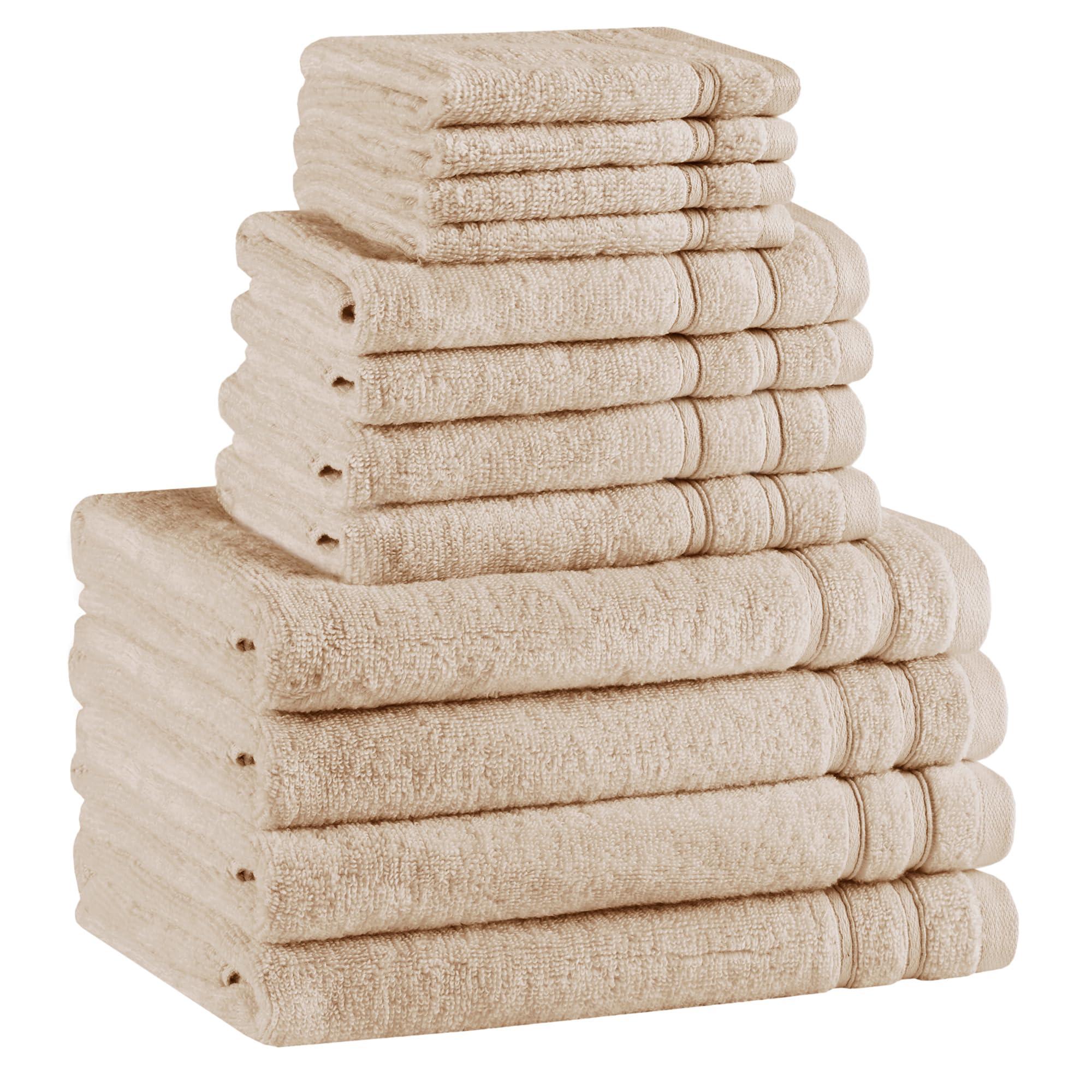 Comfort Spaces 12 Pc Towel Set, 100% Cotton Zero Twist, Beige Tan