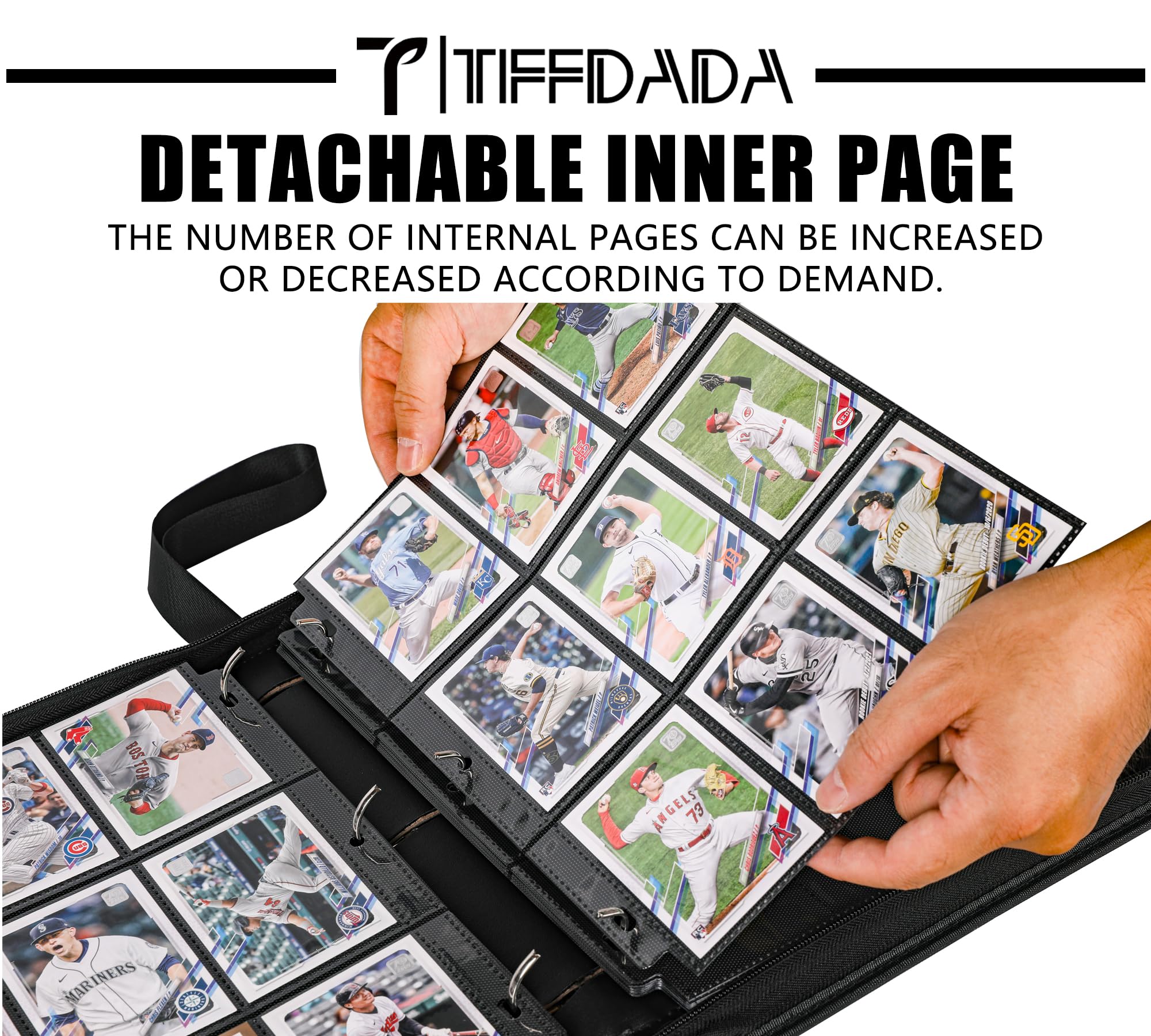 Raccoglitore per carte collezionabili a 9 tasche, di alta qualità, con cerniera, 810, raccoglitore a doppia tasca in PU, album da collezione, cartella per carte per MTG, TCG, carte sportive (nero, 9