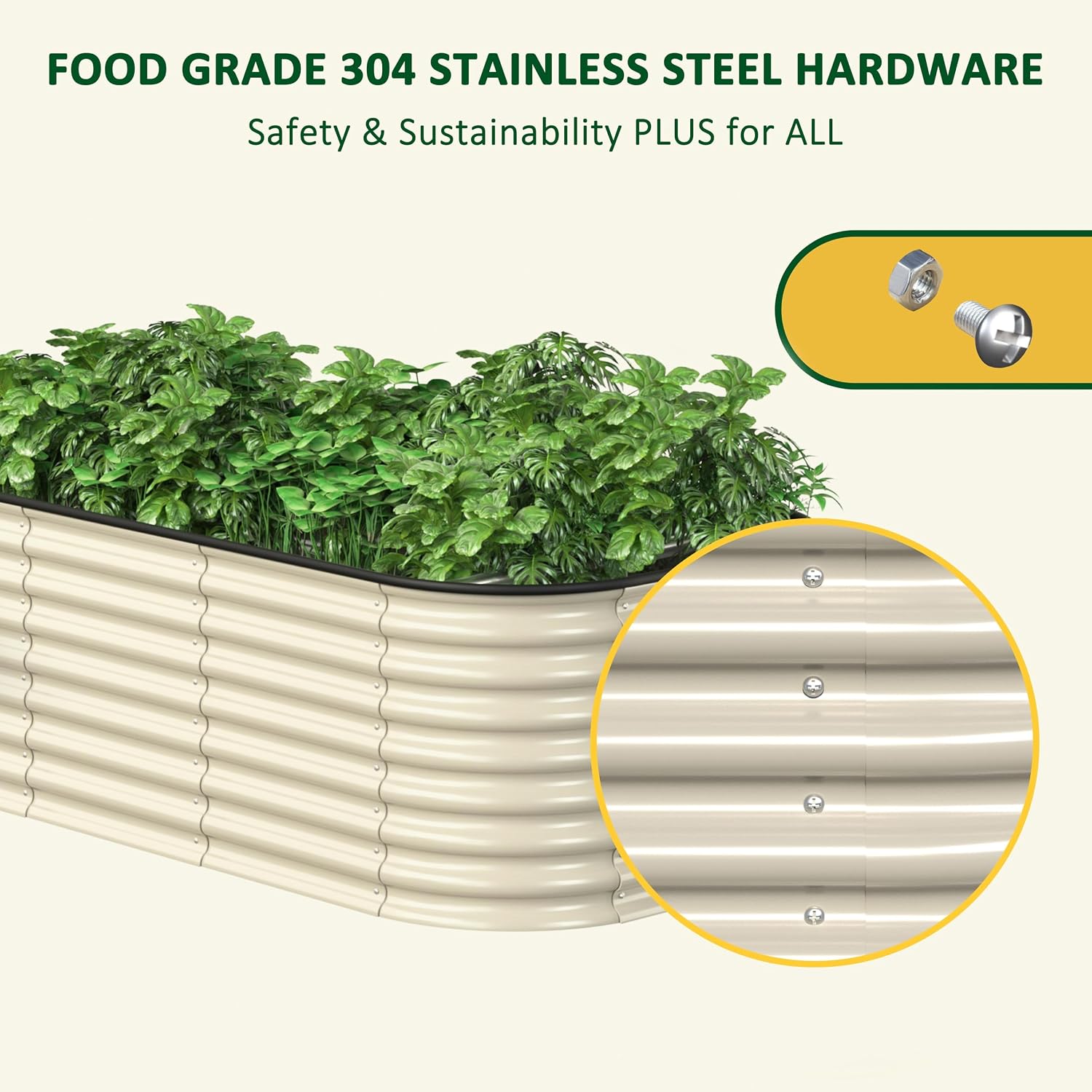 MUPATER 6x3x2 FT Raised Garden Bed, 9-in-1 Galvanized Steel Planter Box with 2 Aluminum Support Rods, 24'' H Modular Oval Garden Bed Kit for Vegetables, Herbs, and Flowers, Ivory