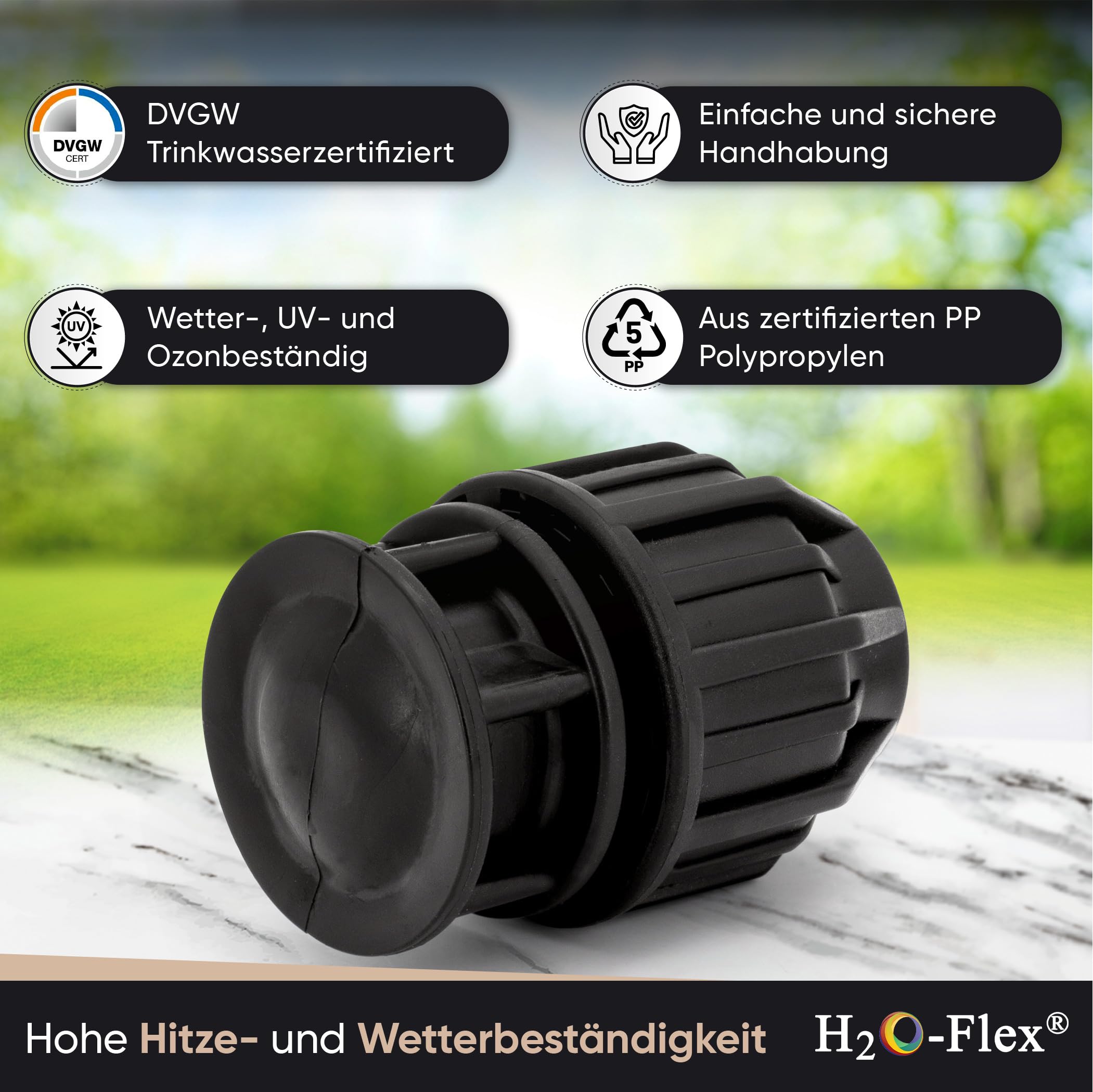 H2O-Flex® Black Edition 25er PP - Fitting Kupplung mit DVGW Klemmverbinder 25er PE Verschraubung für 25mm PE Rohr Verschraubung Adapter