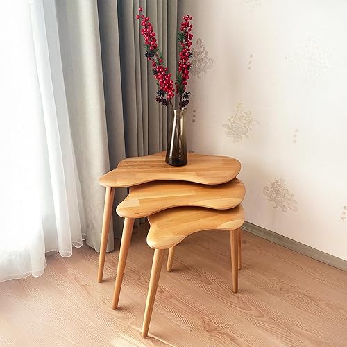 Miniatura 4 de Mesas auxiliares anidables, juego de 3 mesas auxiliares para sala de estar, dormitorio, mesas auxiliares pequeñas de madera maciza para sofá, mesa