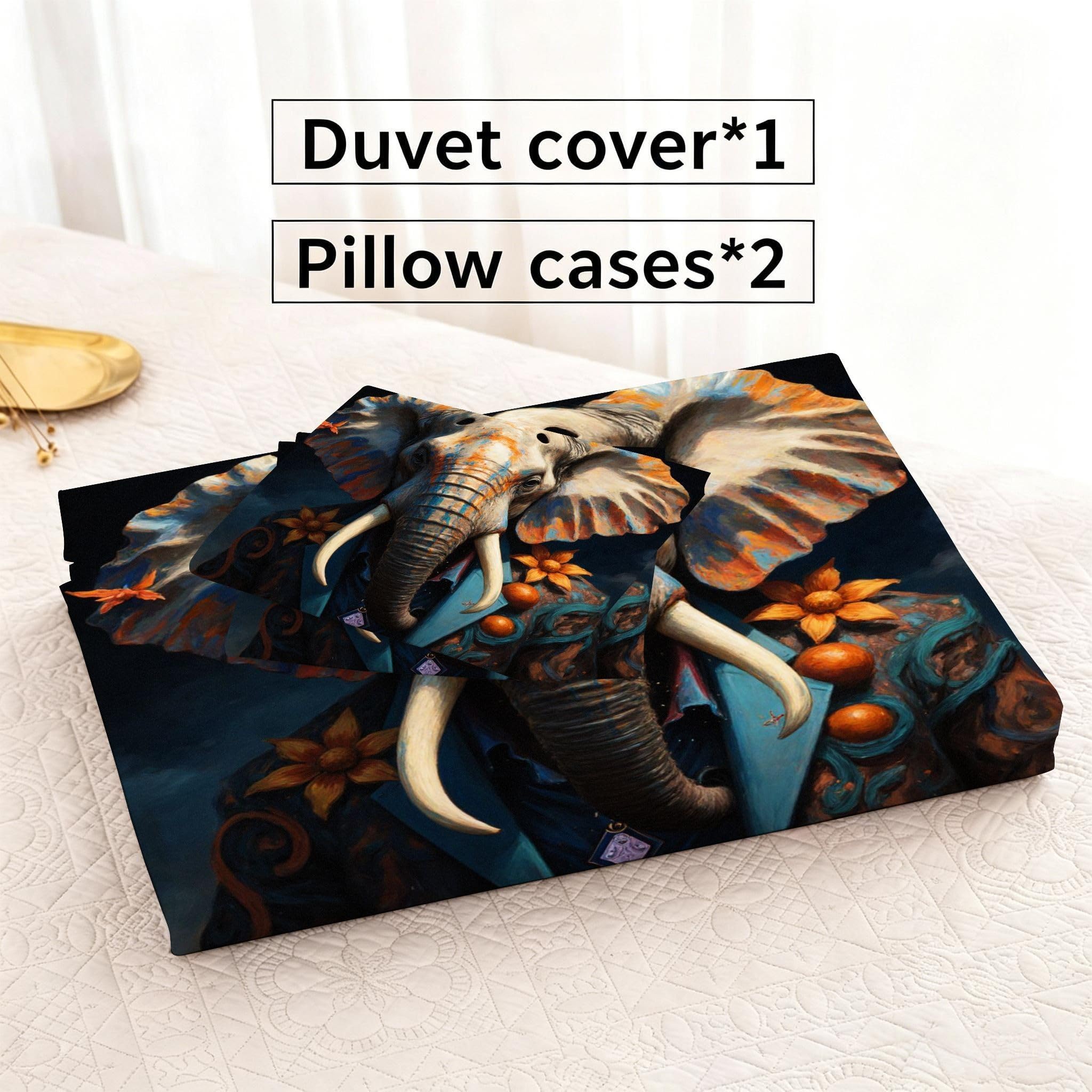 Funda Nordica Cama 150 Elefante Animal, Juego de Ropa de Cama de Microfibra para NiñOs Adultos, Funda de Edredón Cama 220x240 con Cremallera y 2 Funda de Almohada 50x75 cm_A22115