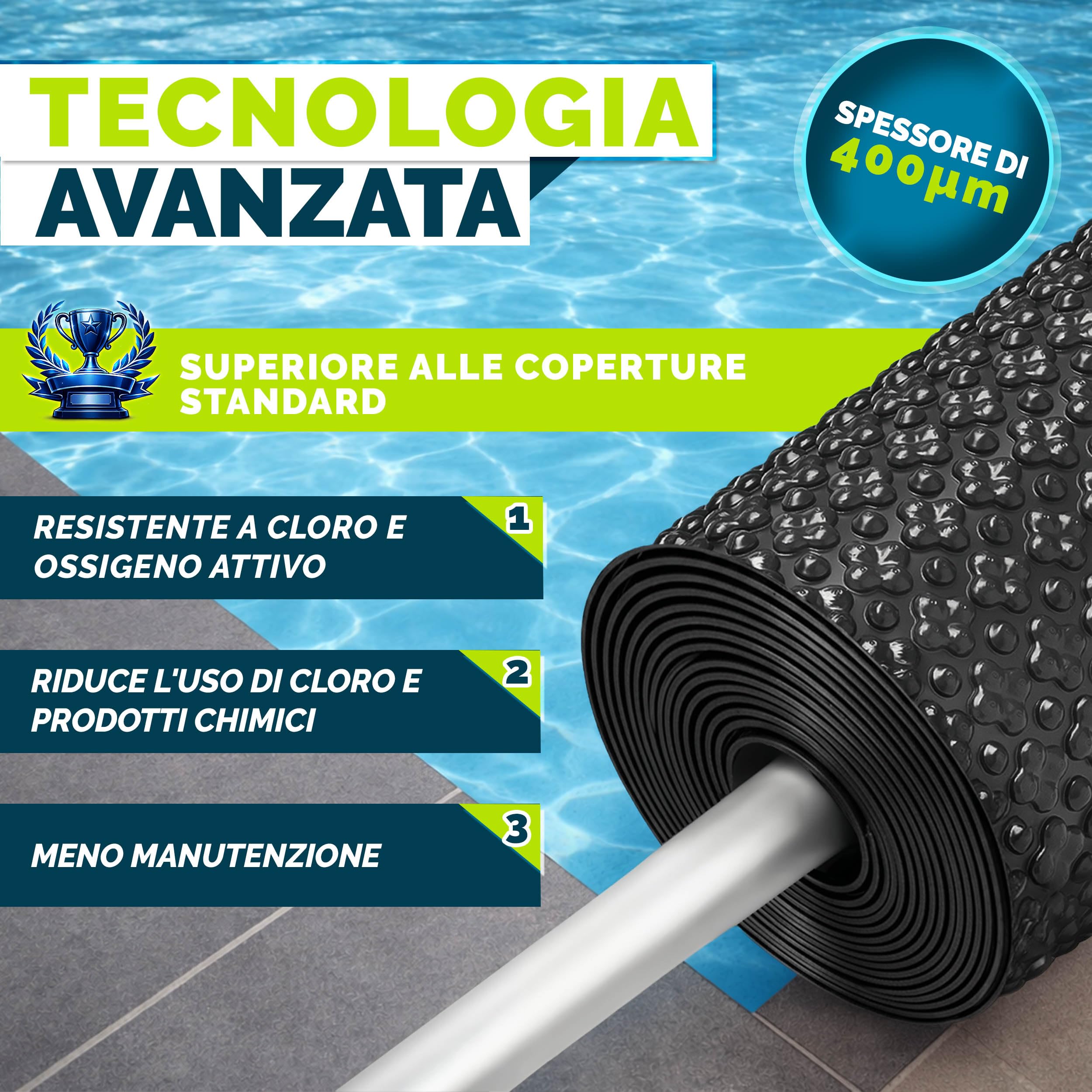 tillvex® Elite Telone Solare per Piscina 400 µm | Rettangolare 549 x 274 cm | Pellicola Termica Ritagliabile ProHeat QB4 | Copertura Solare per Riscaldamento dell'Acqua | ProHeat QB4 Telone di copertura solare di alta qualità, per riscaldamento dell'acqua
