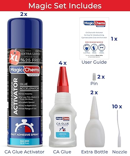 Miniatura 2 de Magic Chems Pegamento CA con activador (4 x 3.5 oz + 2 x 16.9 fl oz), pegamento y activador de cianoacrilato, súper pegamento con activador, CAGlue