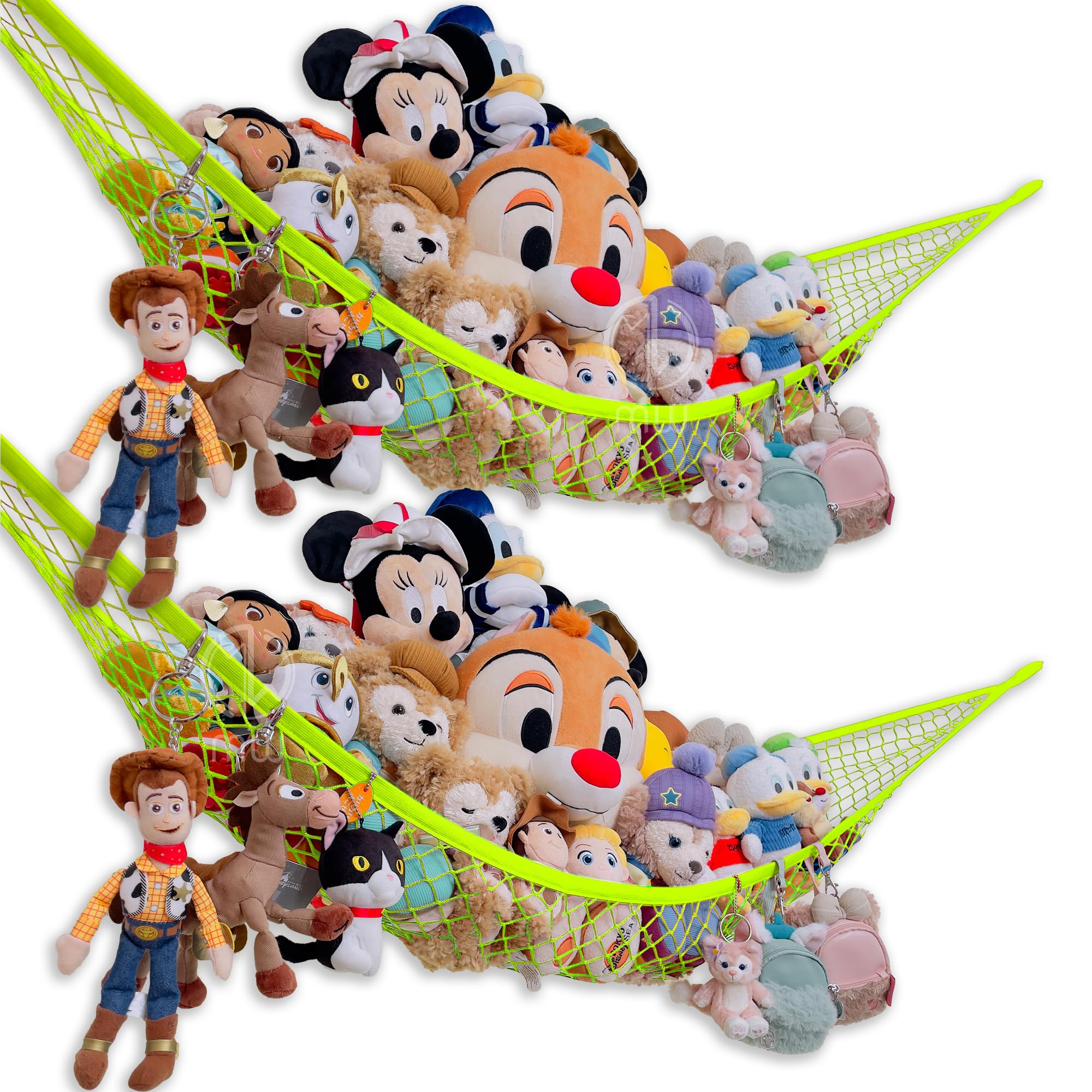 Stuffed Animal Hammock for Plushie Toys | Corner Hanging Storage Net for Organizing your Teddy and Stuffy Collection | (Net 2 Packs, Love Brid Green)