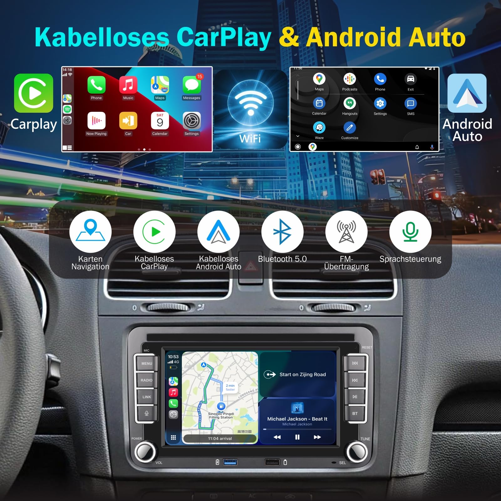 VW Autoradio Carplay mit 7" Bildschirm für VW Golf 5 6 Polo 6r T5