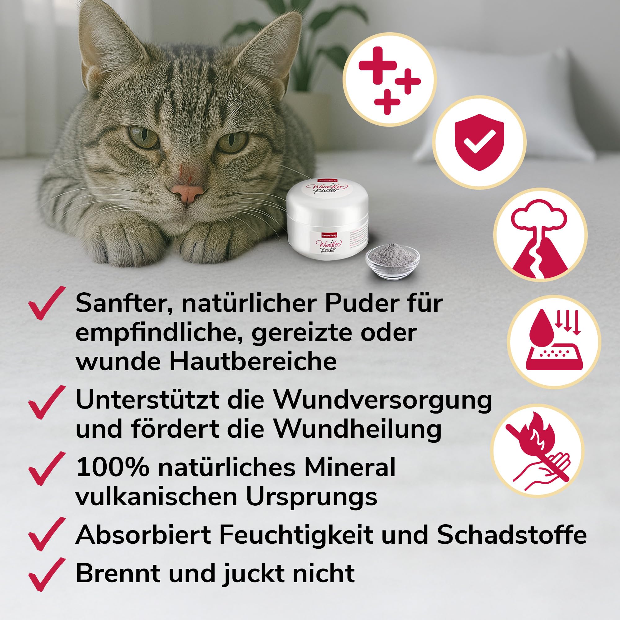 Wund(er) Puder 45g für Hund, Katze & Pferd - Trocknet nässende Wunden schnell, Hautberuhigend bei Verletzungen & Hautausschlag - Ideal für öffene Stellen