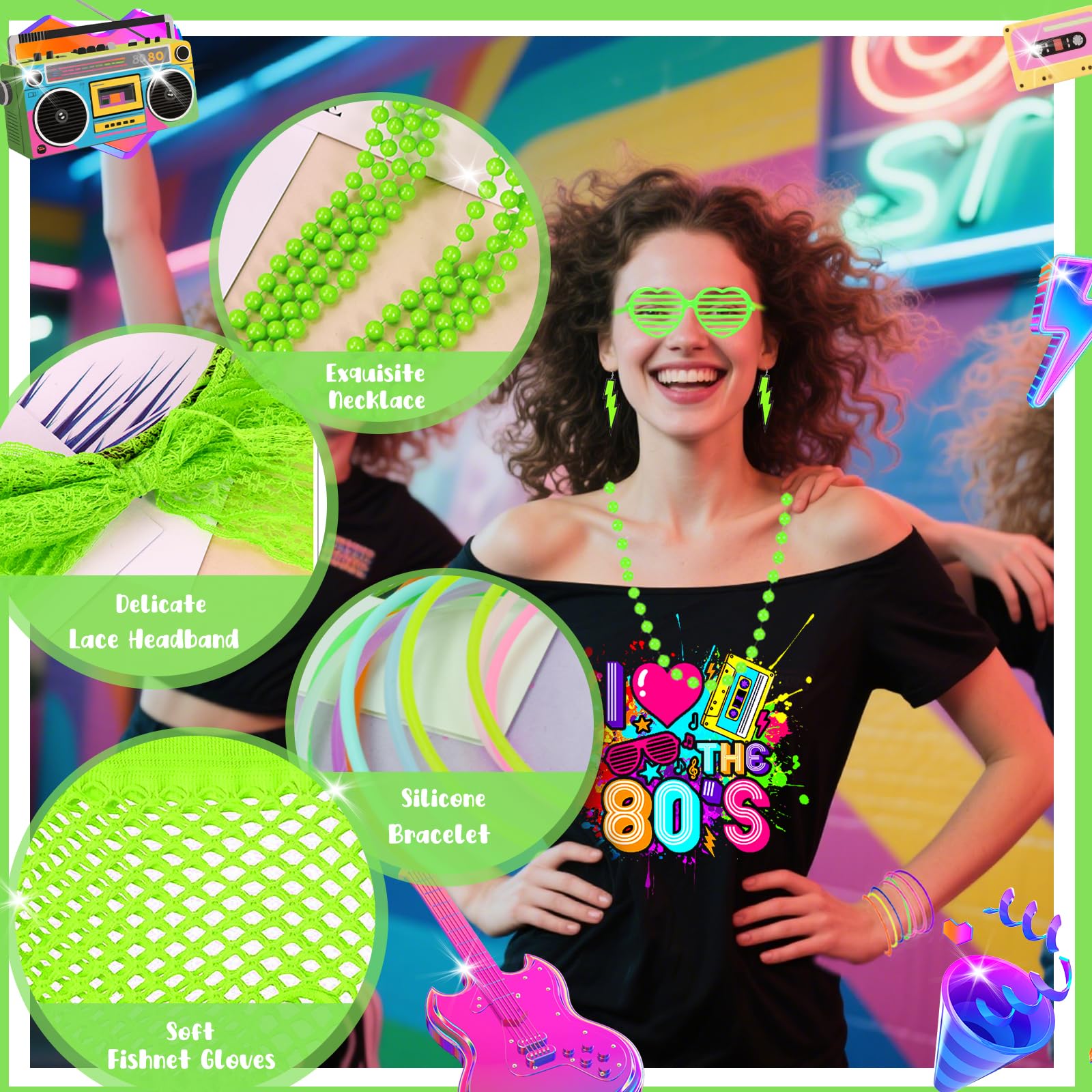 7Pcs 80s Costume Accessories Set - Image 2