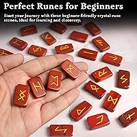 Vista 5 de Crocon Runas de piedras preciosas de forma rectangular con 25 piezas, juego de runas de cristal de adivinación metafísica curación chakra Reiki Set