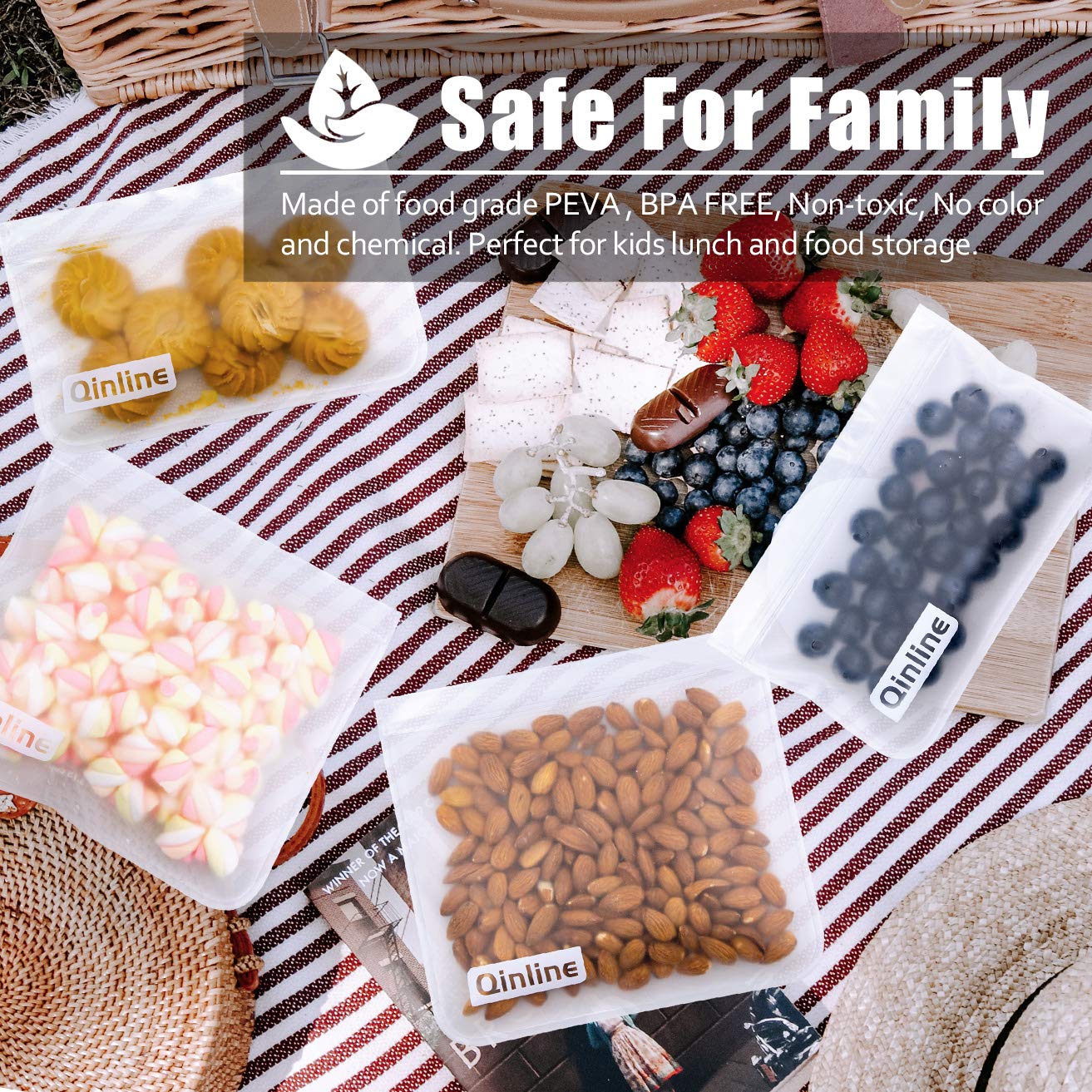 Bolsas de almacenamiento reutilizables, paquete 10 para congelador, sin BPA (2 3,78 l, 4 a prueba fugas y aperitivos gruesas), el almuerzo