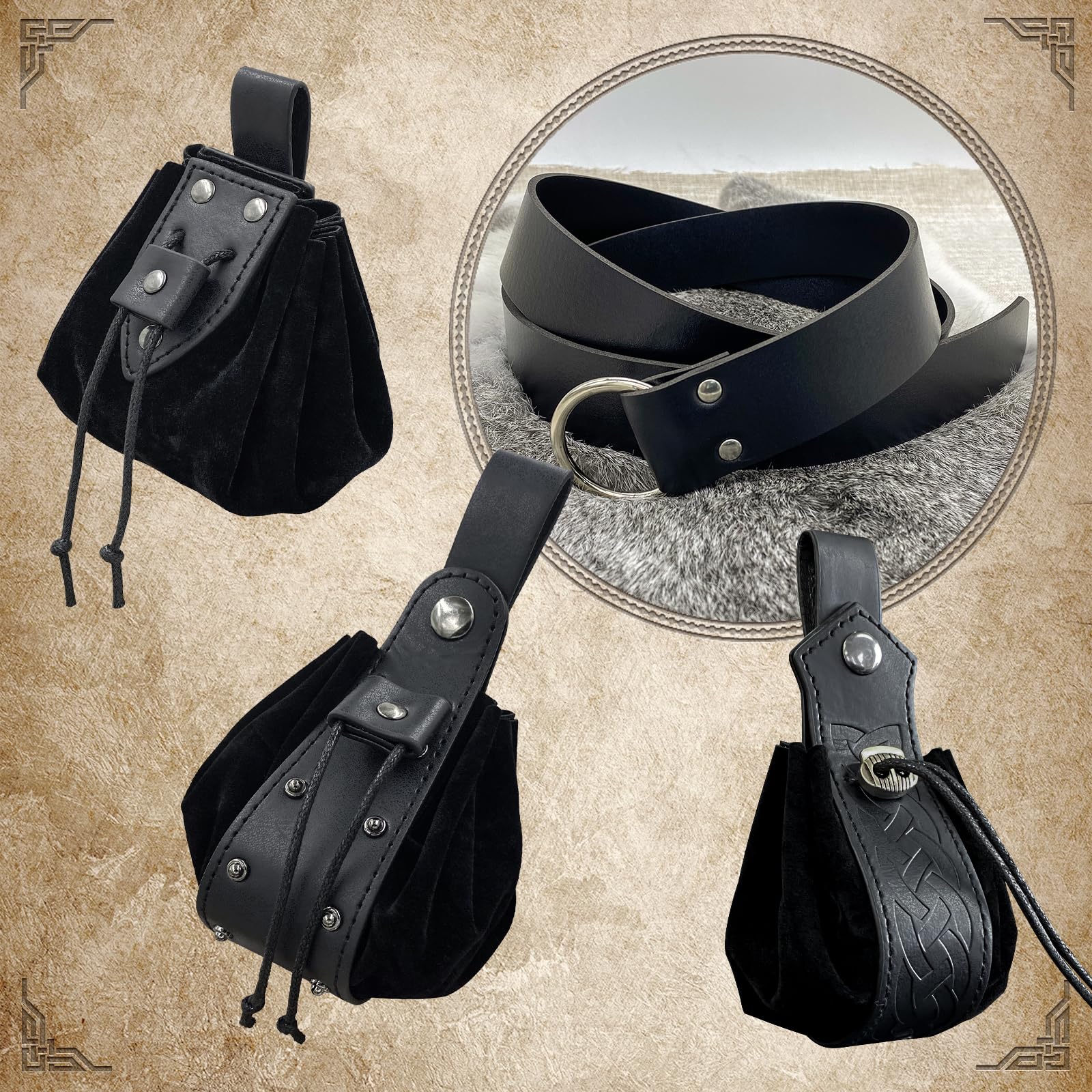 EpicCos 4 PCs Medieval O Ring Belt and Drawstring Pouch Set - Image 3