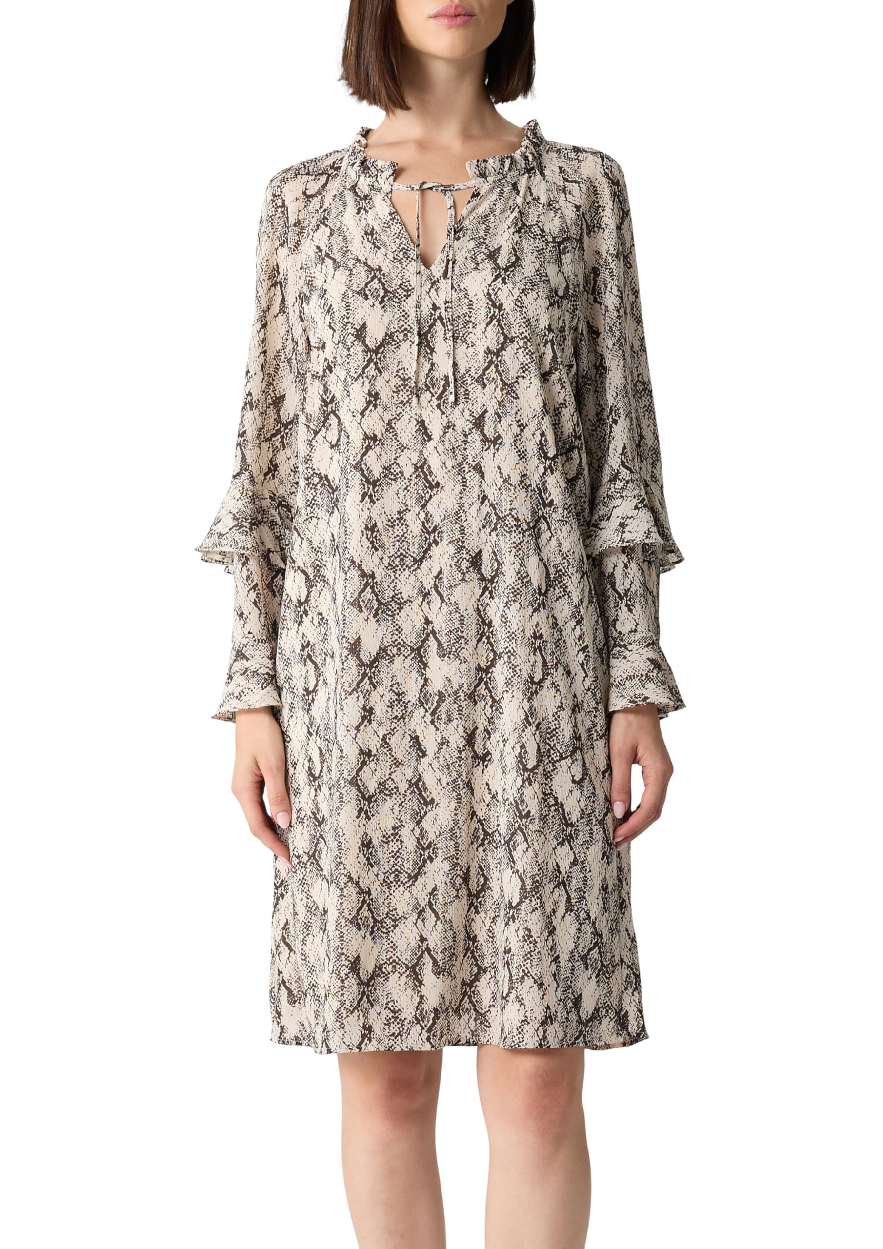 Comma Chiffonkleid mit Animal-Print und Volant-Details