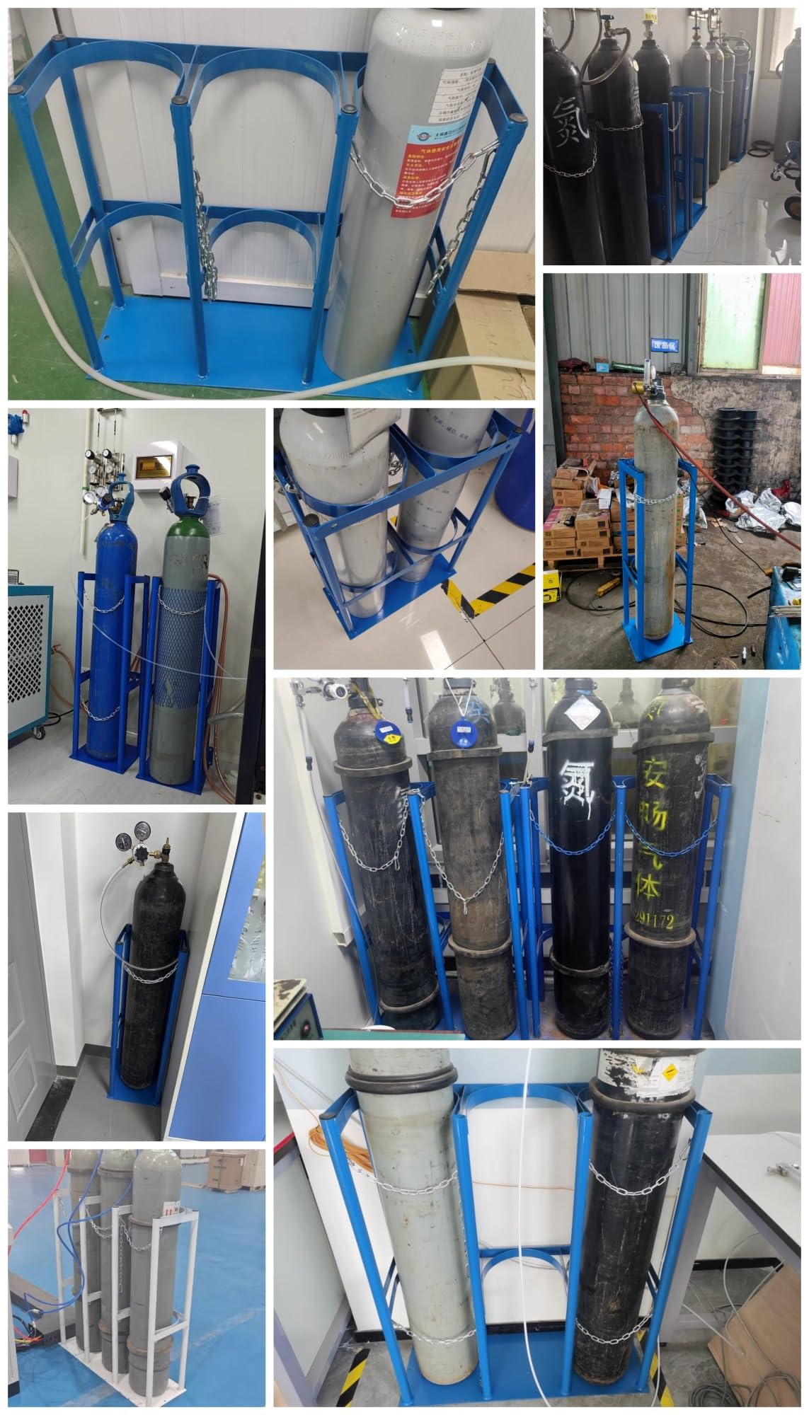 Generico Supporto per bombola di Ossigeno Resistente con Catena di Sicurezza Regolabile, Staffa per Montaggio a Pavimento per bombole di Gas per Uso Domestico, Medico e Industriale - Trasporto Sicuro