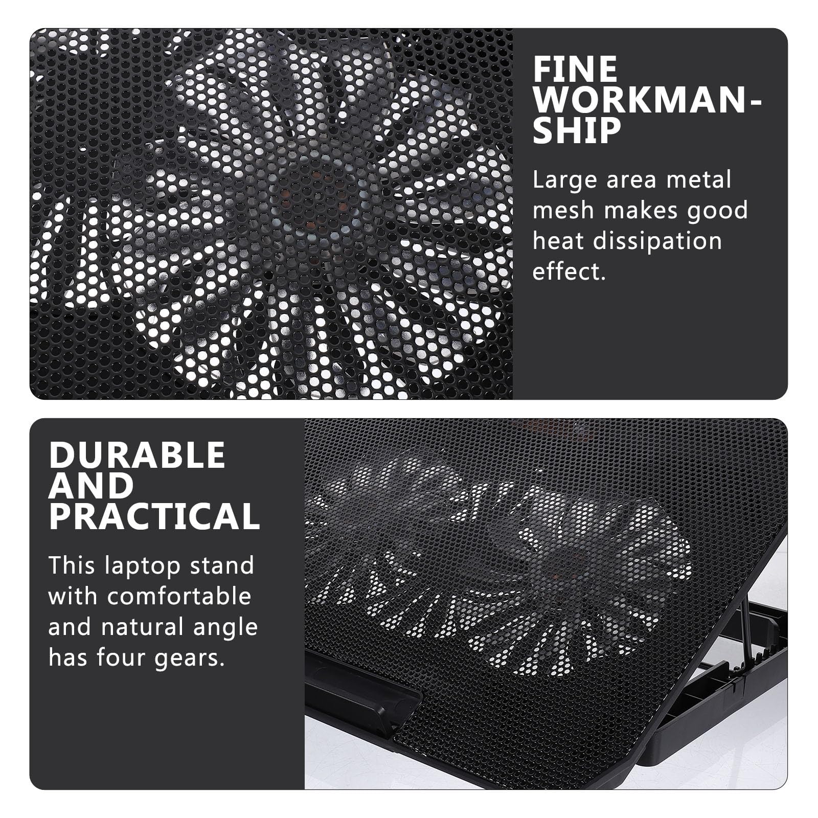 PRETYZOOM Refroidisseur pour Ordinateur Portable Noir Double Ventilateur Silencieux et Large Maille Métallique pour Notebook 14-15,6 Pouces Design Moderne Confortable