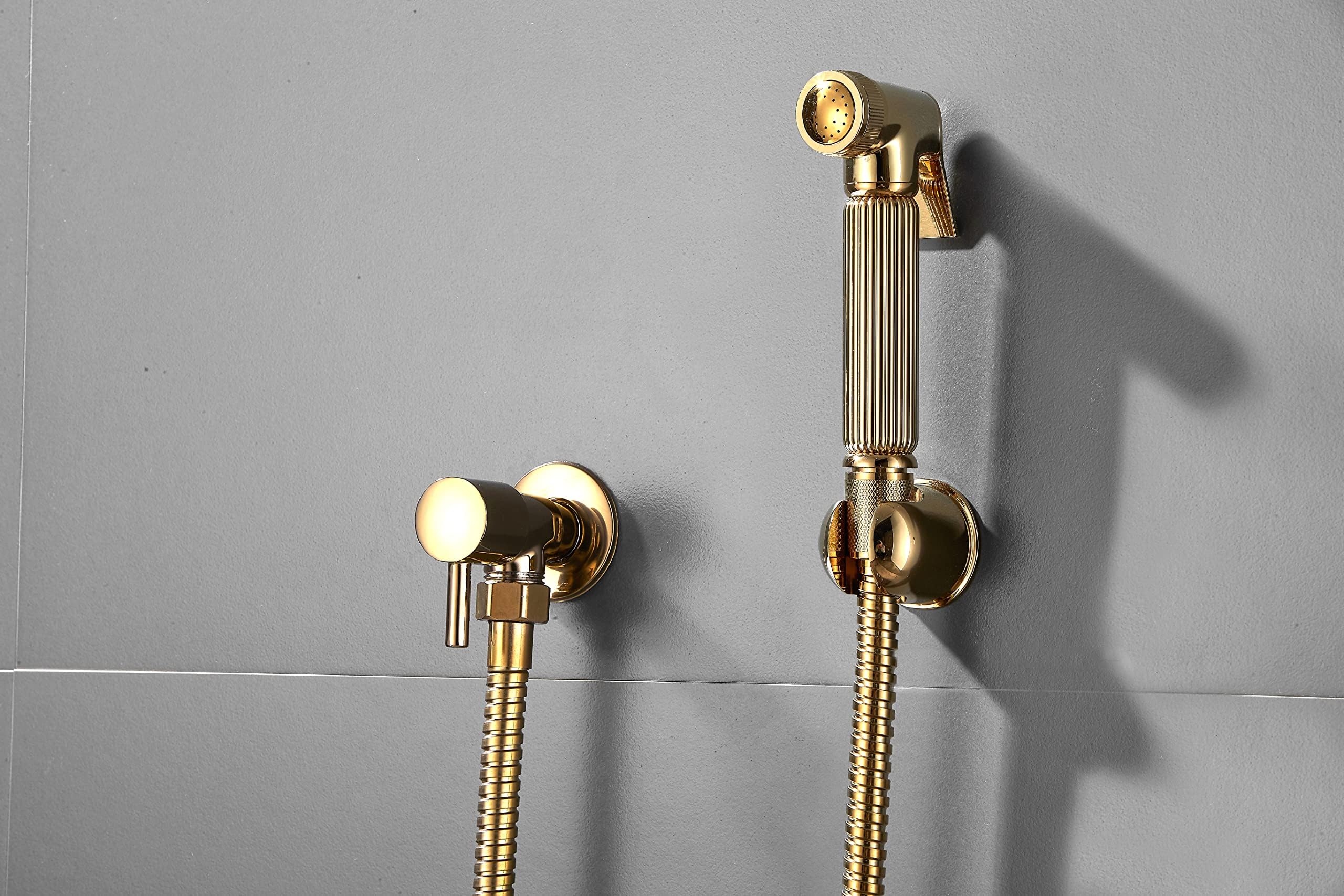 Set di 1 spruzzatore doccia in ottone dorato lucido soffione doccia musulmano Shattaf per toilette e bagno, spruzzatore a mano per l'igiene personale