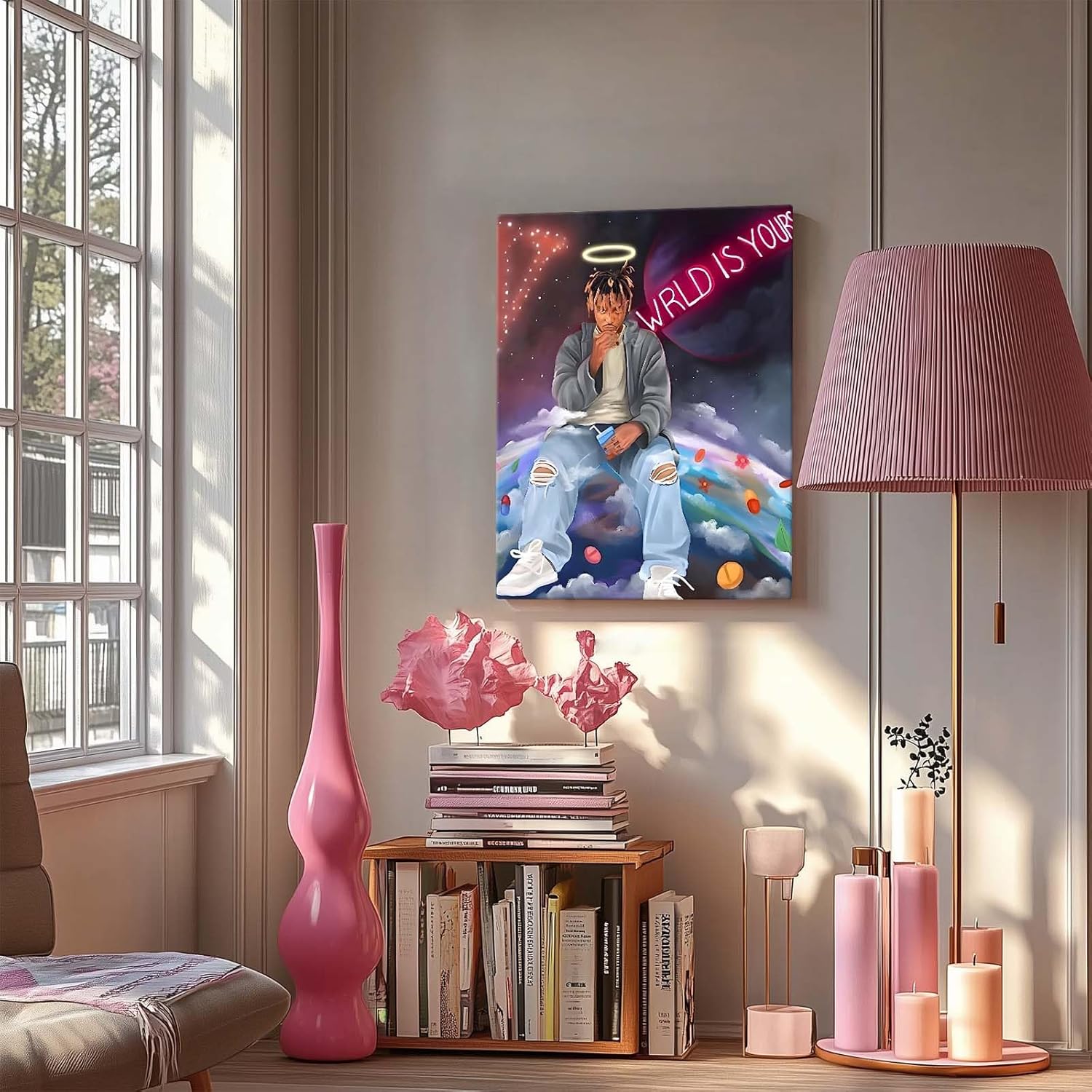 B.B.F MAKE Juice WRLD Canvas Wall Art Pop Rapper Sitting on World Poster Cosmic Picture Artwork, Music and Galaxy Aesthetic Wall Decor for Living Room Bedroom Game Room Bar Studio, Framed 8x10inch - Image 5