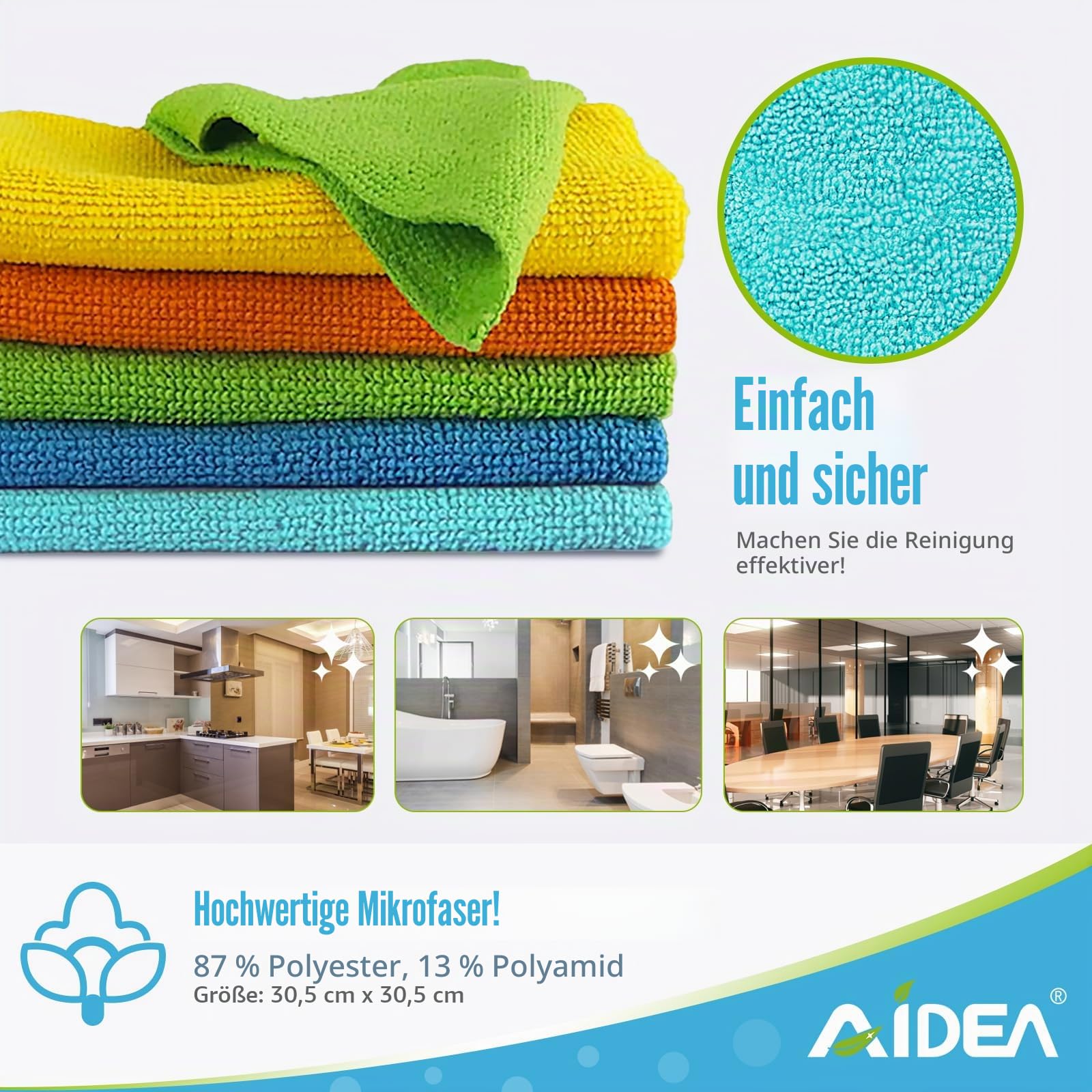 AIDEA Mikrofaser Reinigungstücher Lappen Putztücher Fenster Tücher Mikrofasertücher Geschirrtücher 100 Stück, 30x30cm