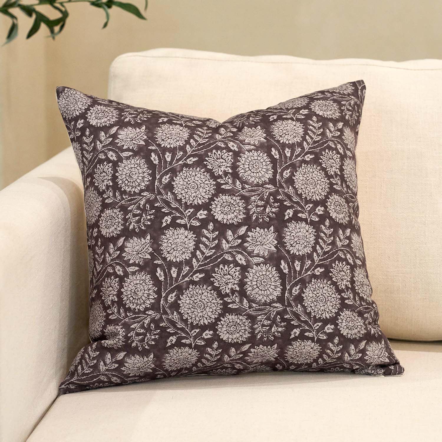 Amor Virisso Floral Pillow Covers 20x20 Throw Pillow Covers Vintage Block Print Pillow Cover Neutral Couch Pillows for Living Room Farmhouse Decorative Accent Sofa Pillows, Dark Brown
