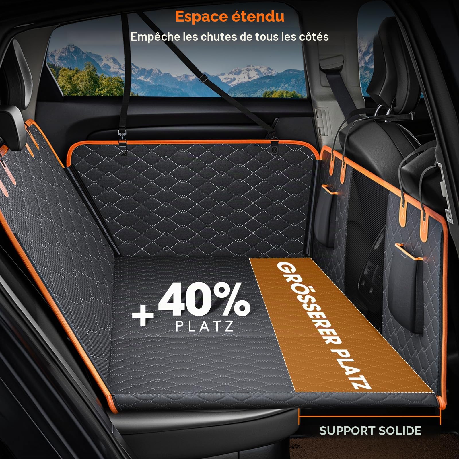 JOEJOY Protection Siège Voiture Chien, Housse Chien Solide, Extension Housse Chien Résistant, Plaque de Base Rigide-Siège Arrière de Hamac pour Chien, Noir