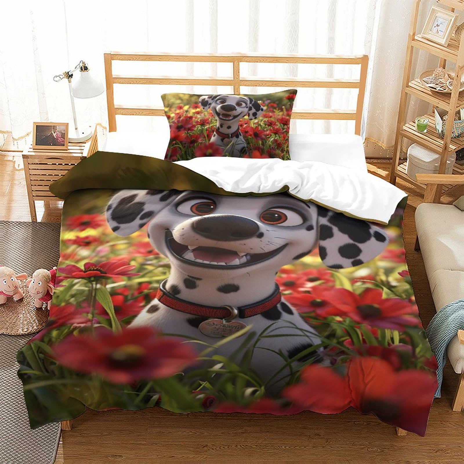 Housse de couette chien 3D en microfibre avec taie d'oreiller 135x200cm